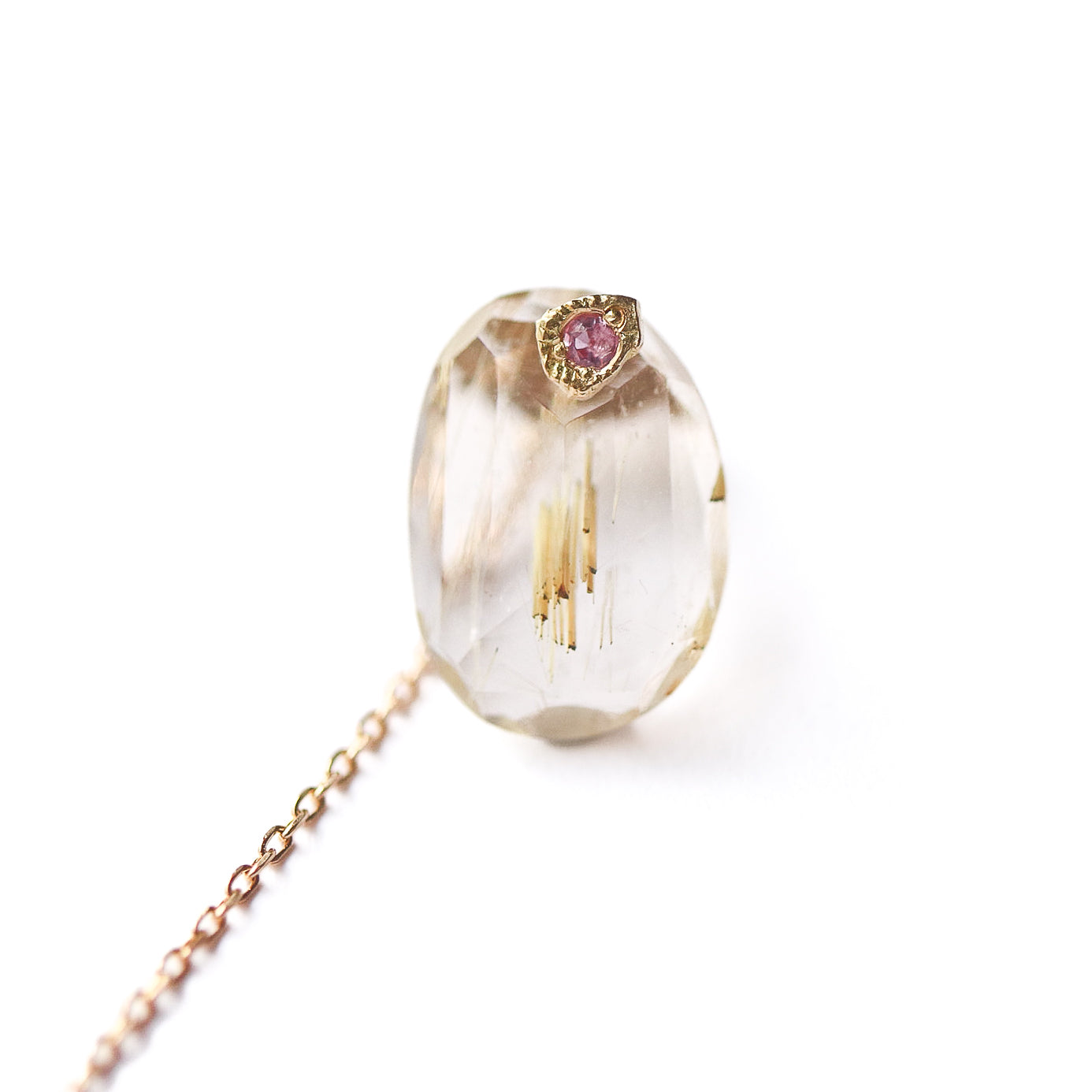 Flat Pierced Earring - Golden Rutilated Quartz -