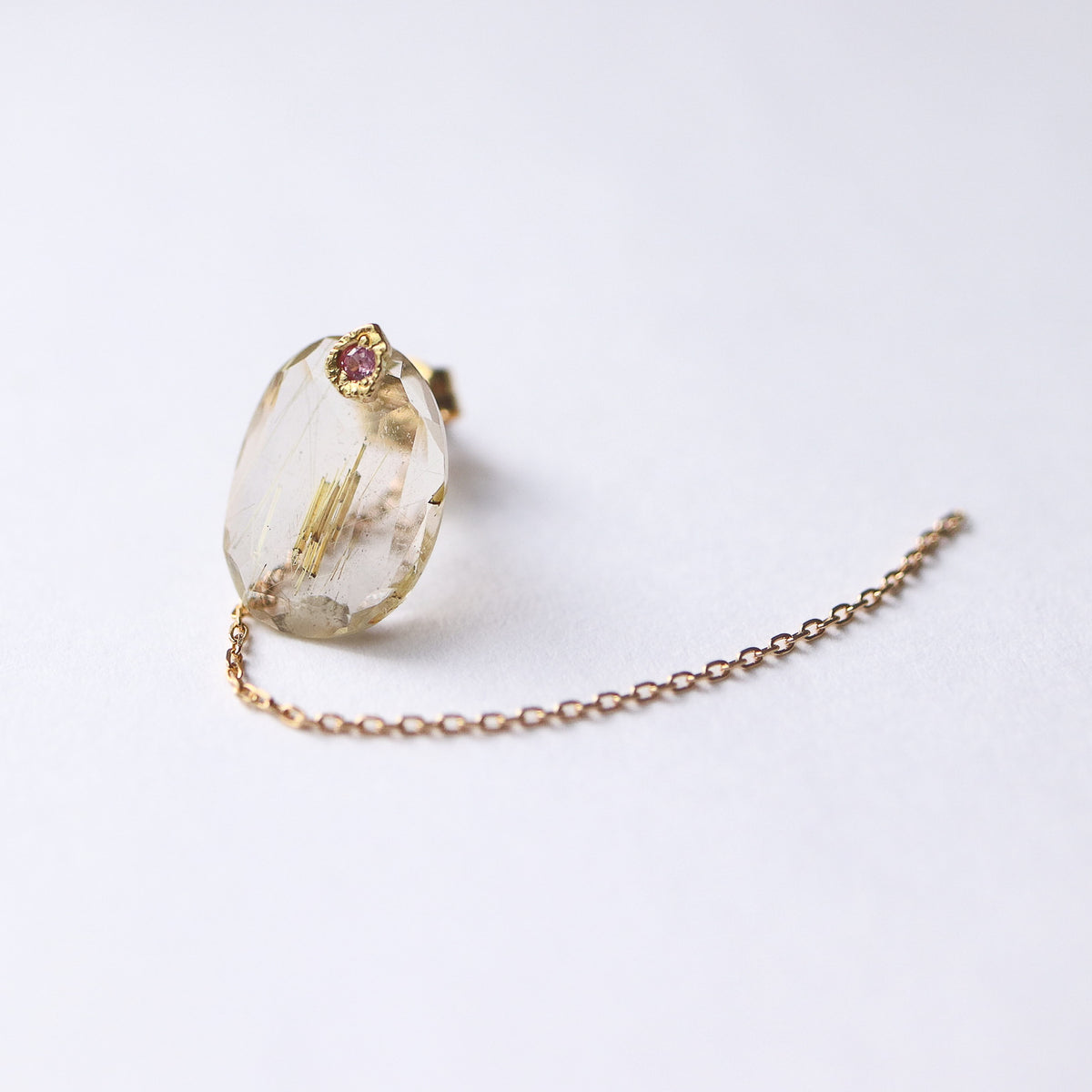 Flat Pierced Earring - Golden Rutilated Quartz -