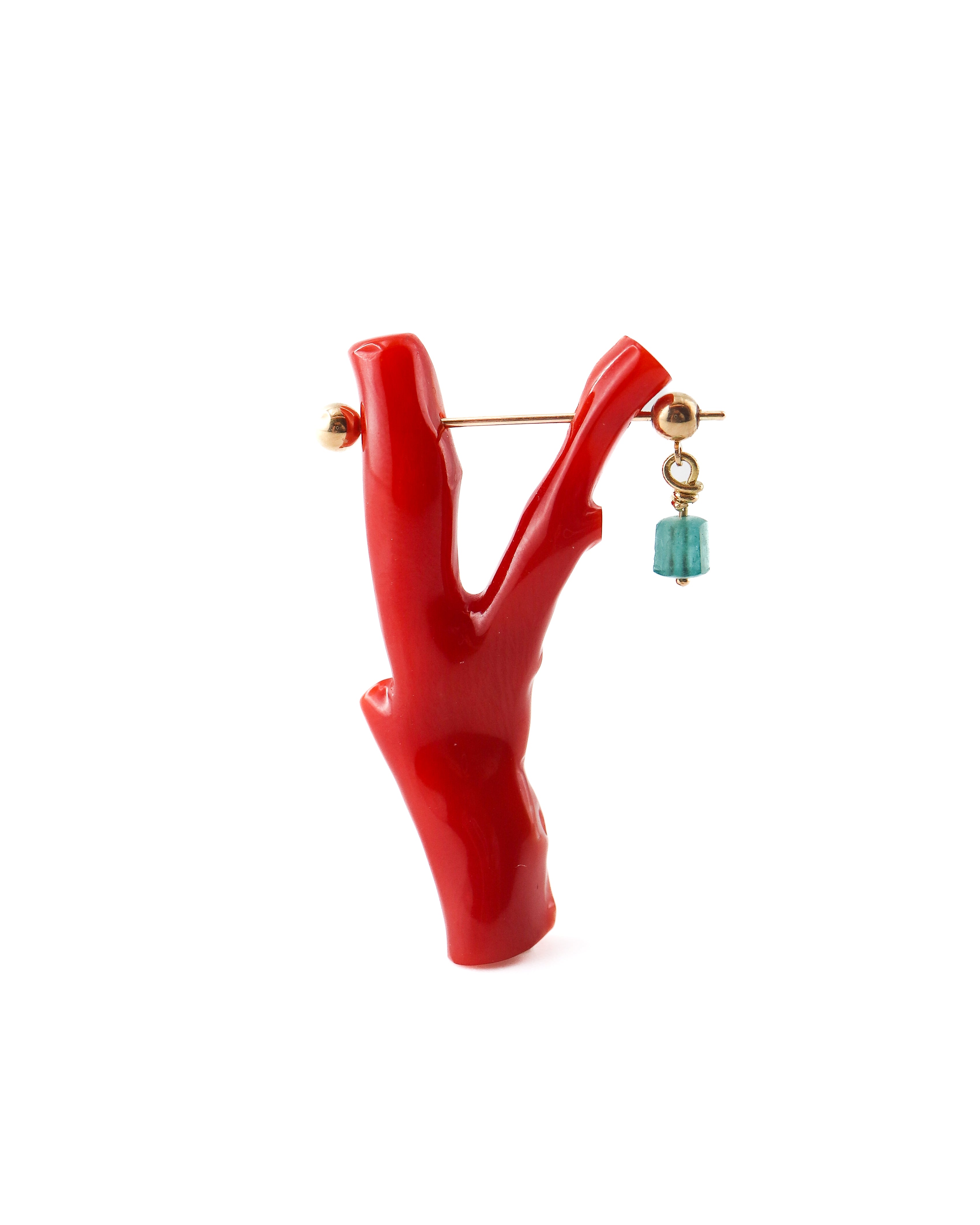 Rock Pierced Earring - Coral / Emerald -
