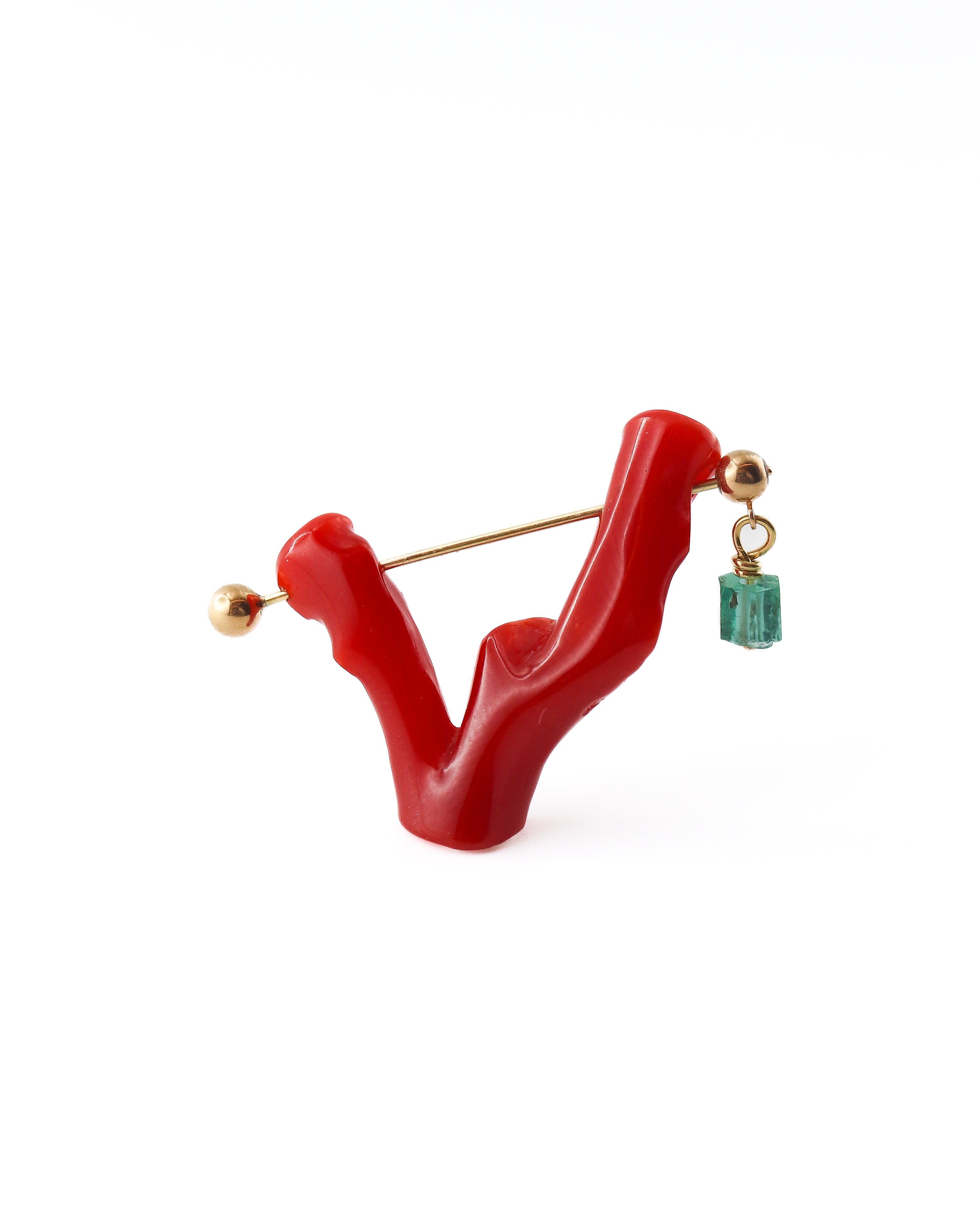 Rock Pierced Earring - Coral / Emerald -