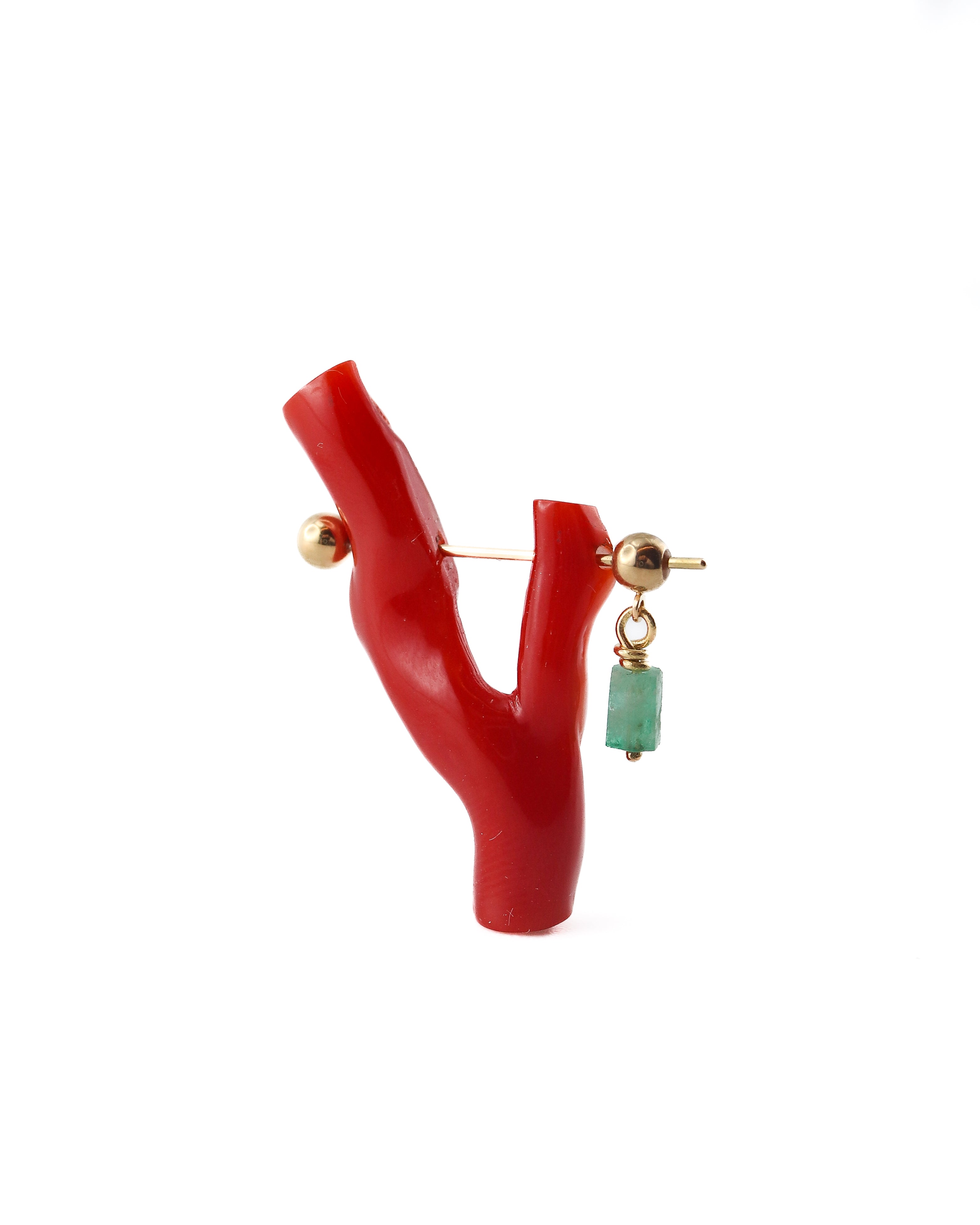 Rock Pierced Earring - Coral / Emerald -