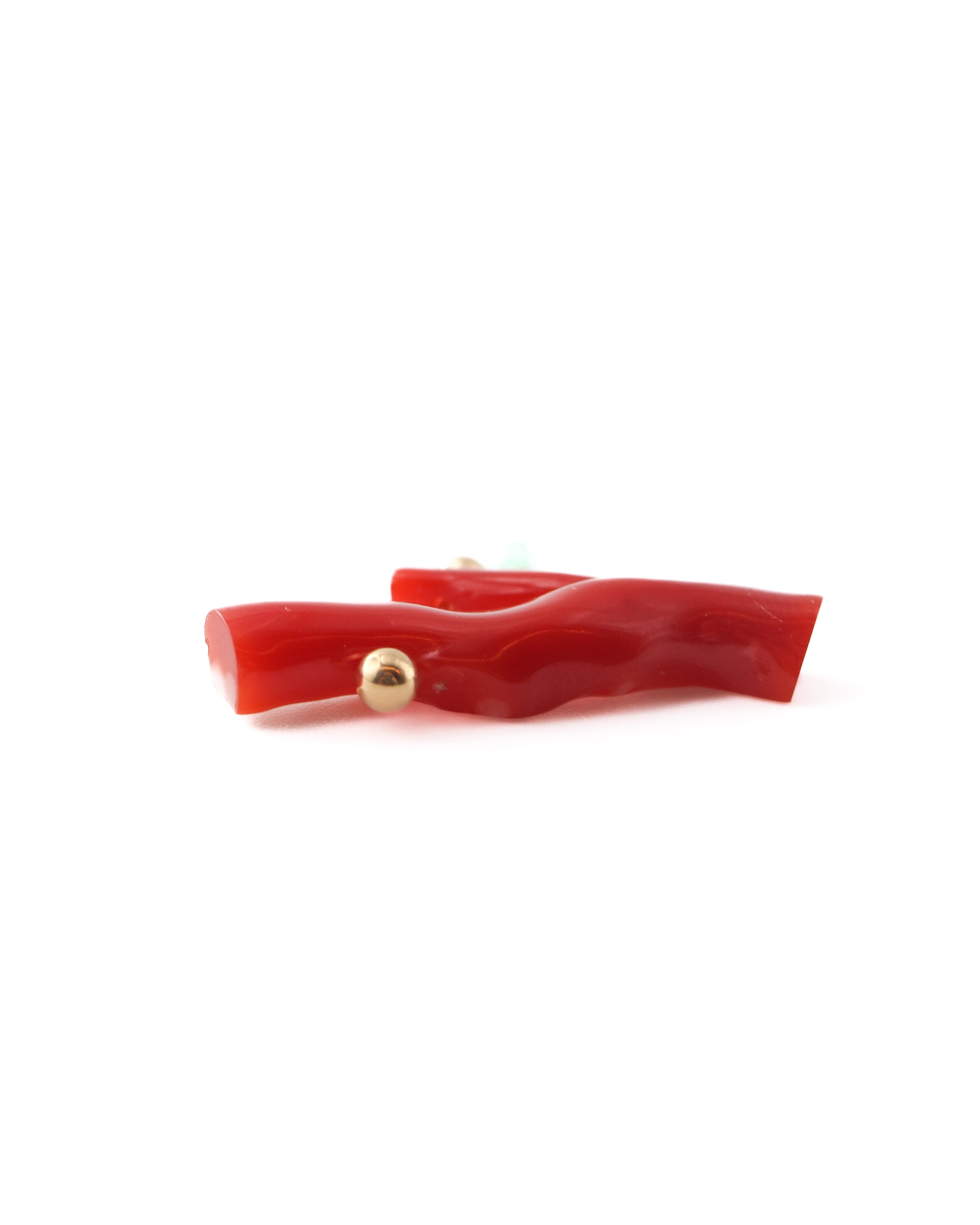Rock Pierced Earring - Coral / Emerald -