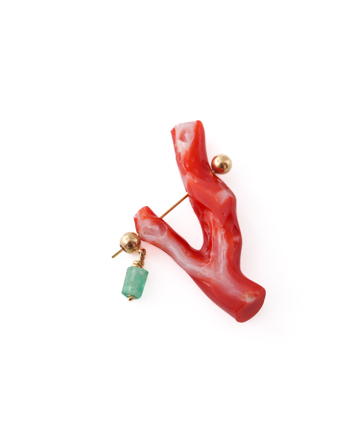 Rock Pierced Earring - Coral / Emerald -