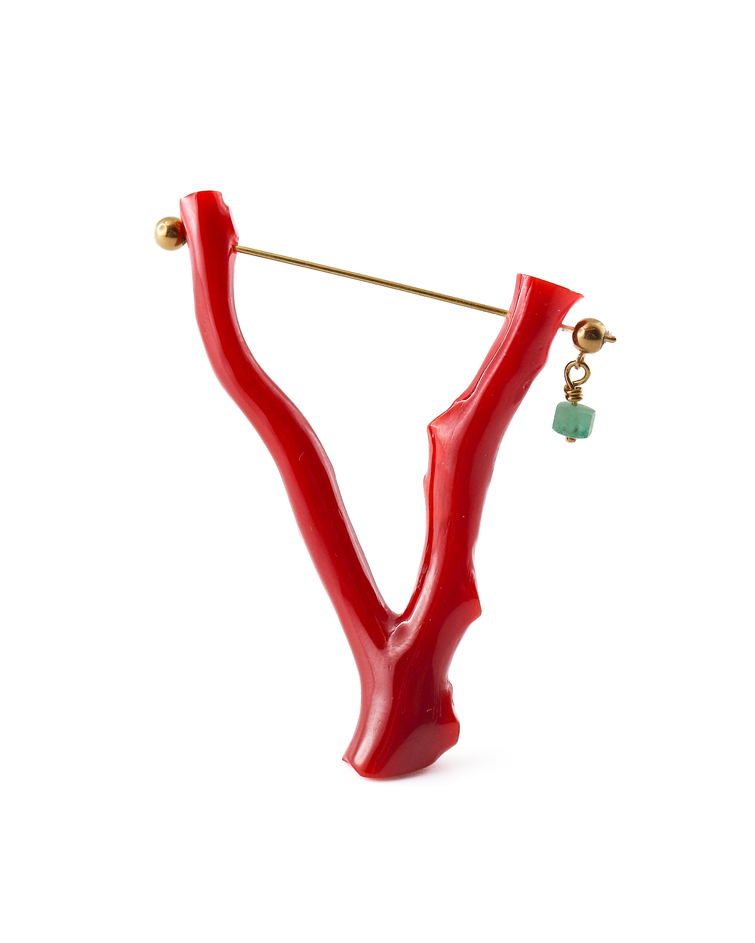 Rock Pierced Earring - Coral / Emerald -