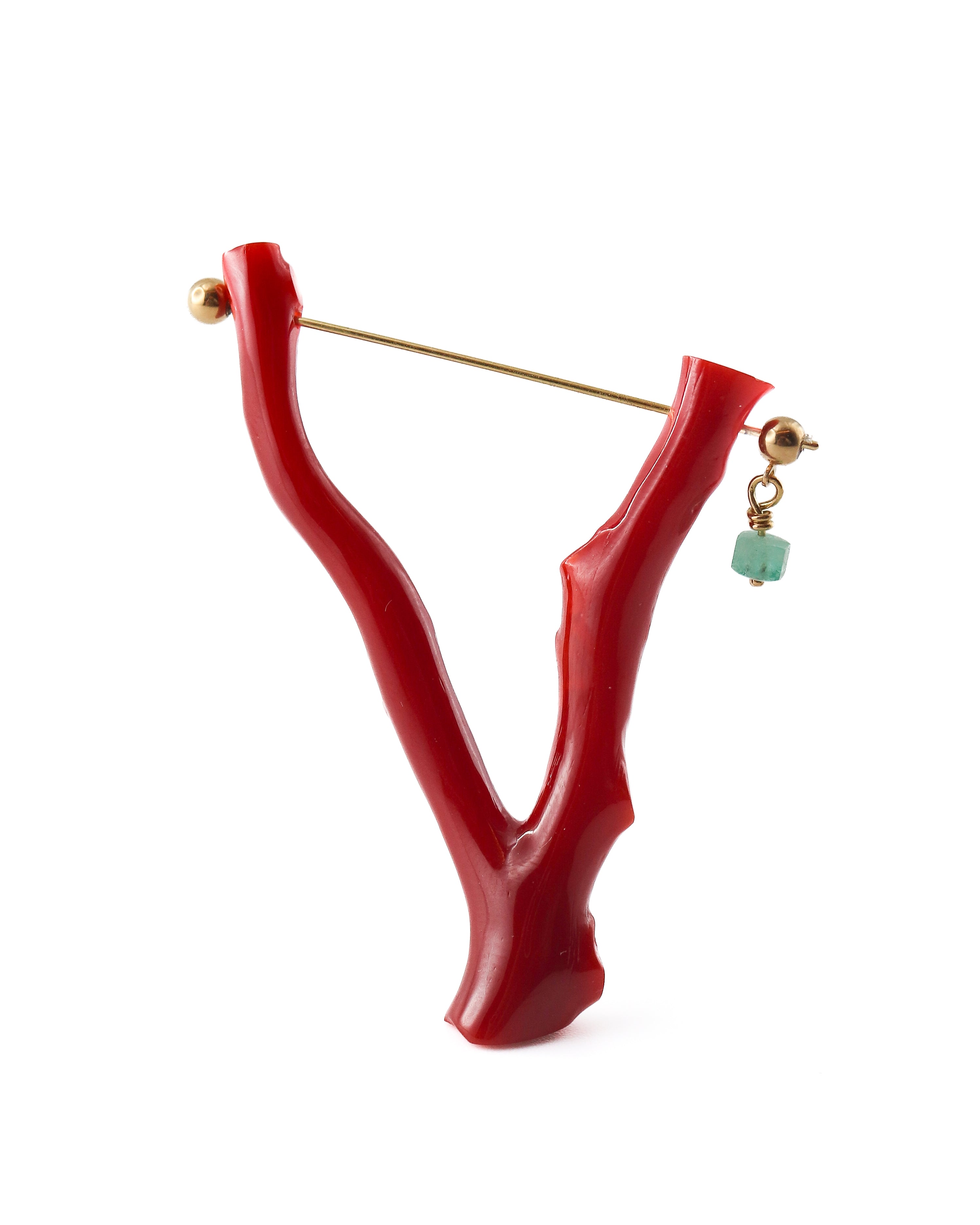 Rock Pierced Earring - Coral / Emerald -