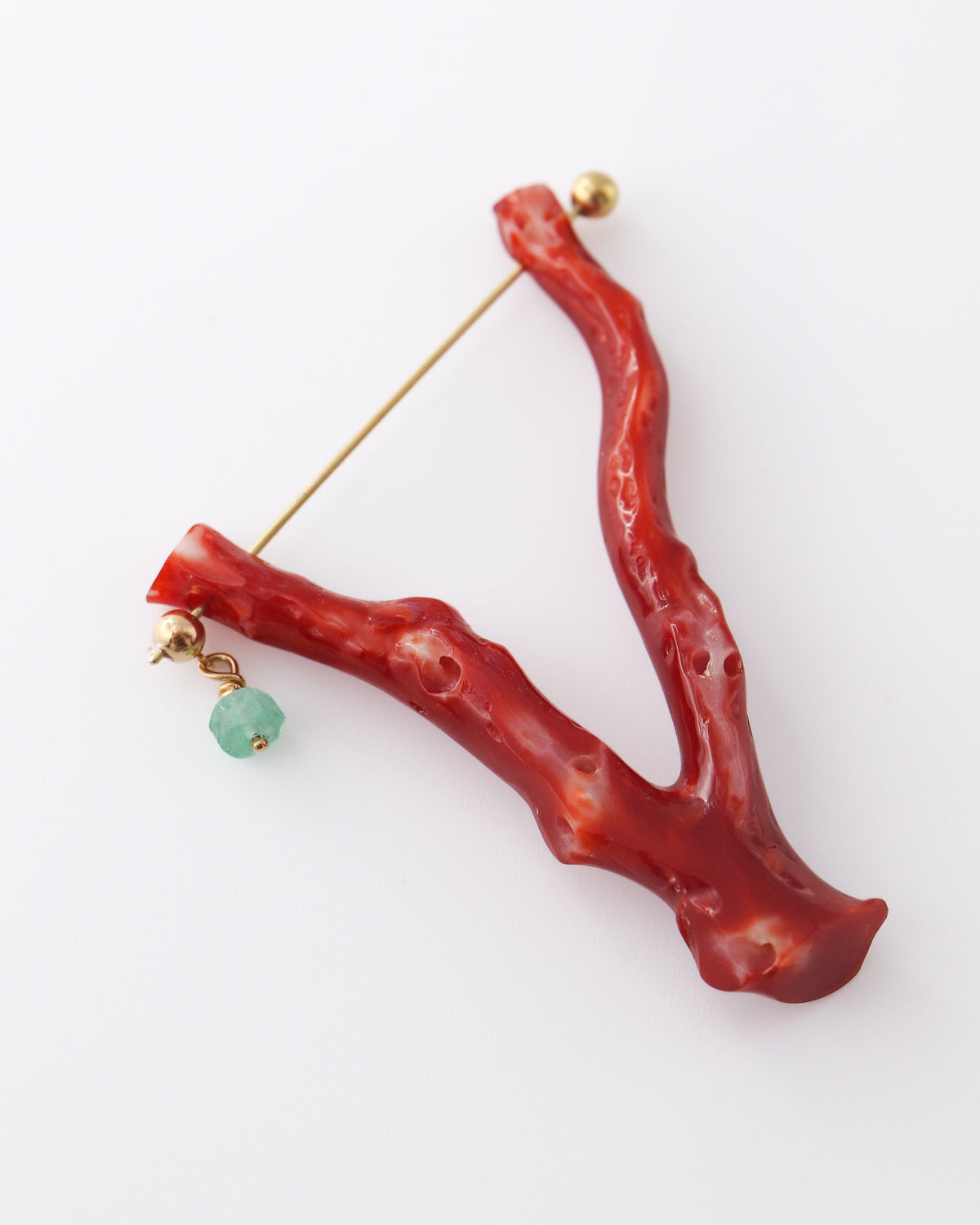 Rock Pierced Earring - Coral / Emerald -