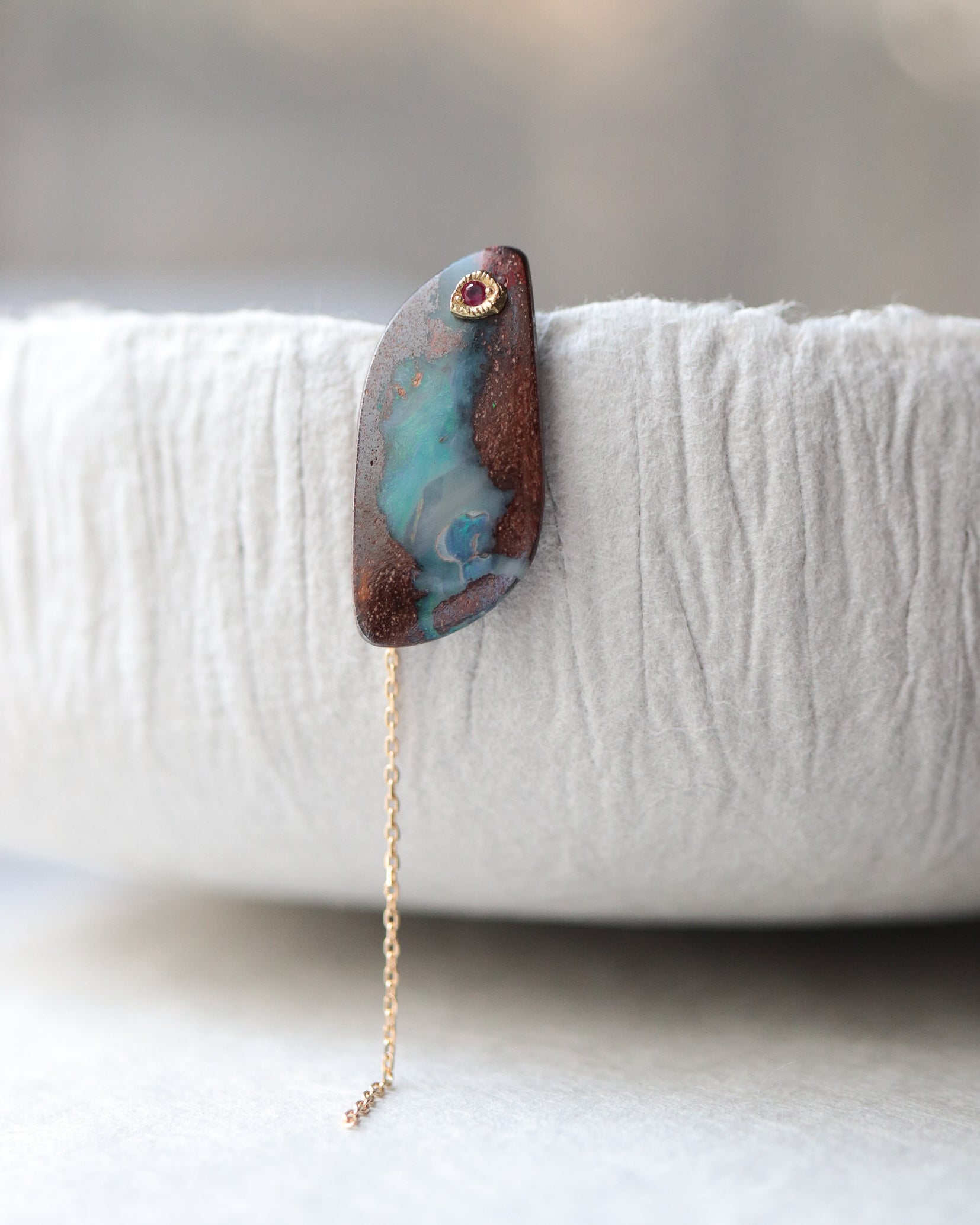 Flat Pierced Earring - Boulder Opal -