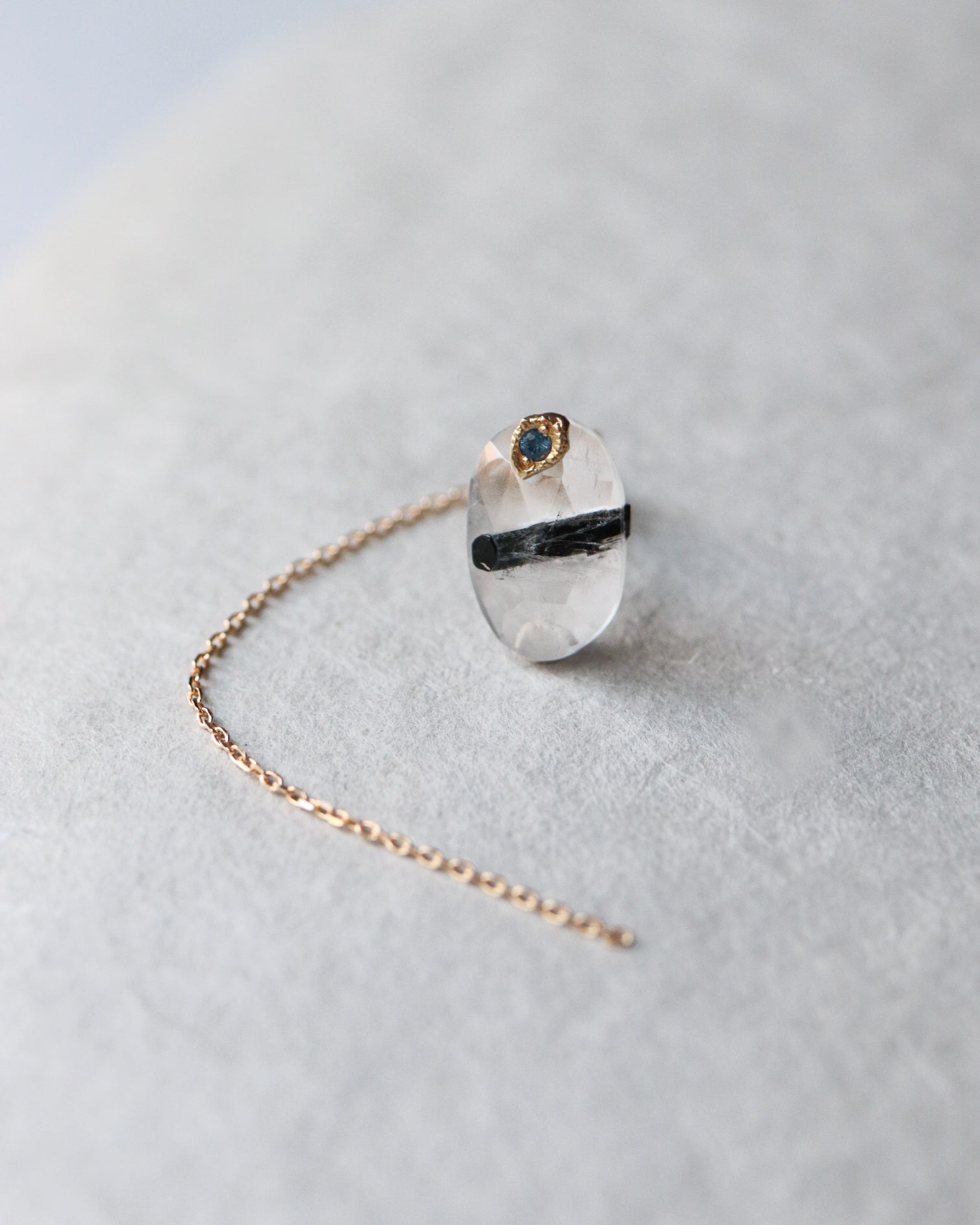Flat Pierced Earring - Tourmalinated Quartz -
