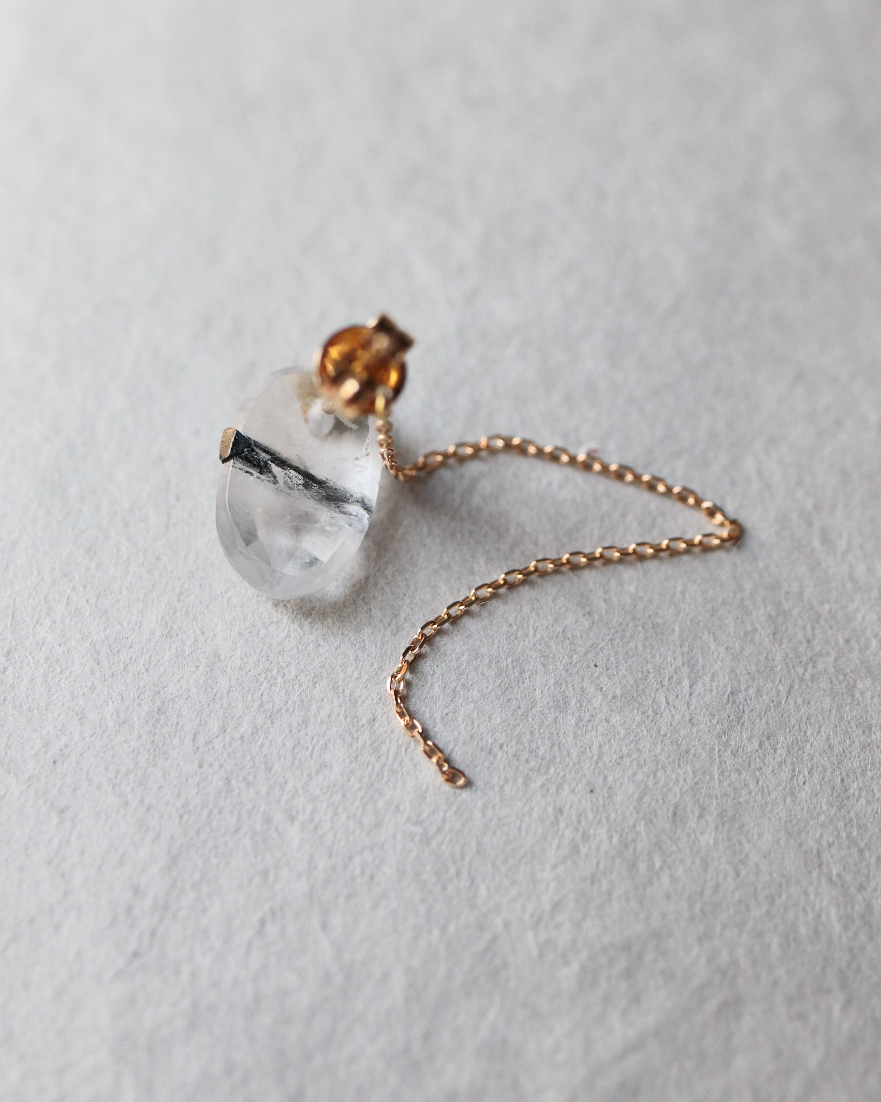 Flat Pierced Earring - Tourmalinated Quartz -