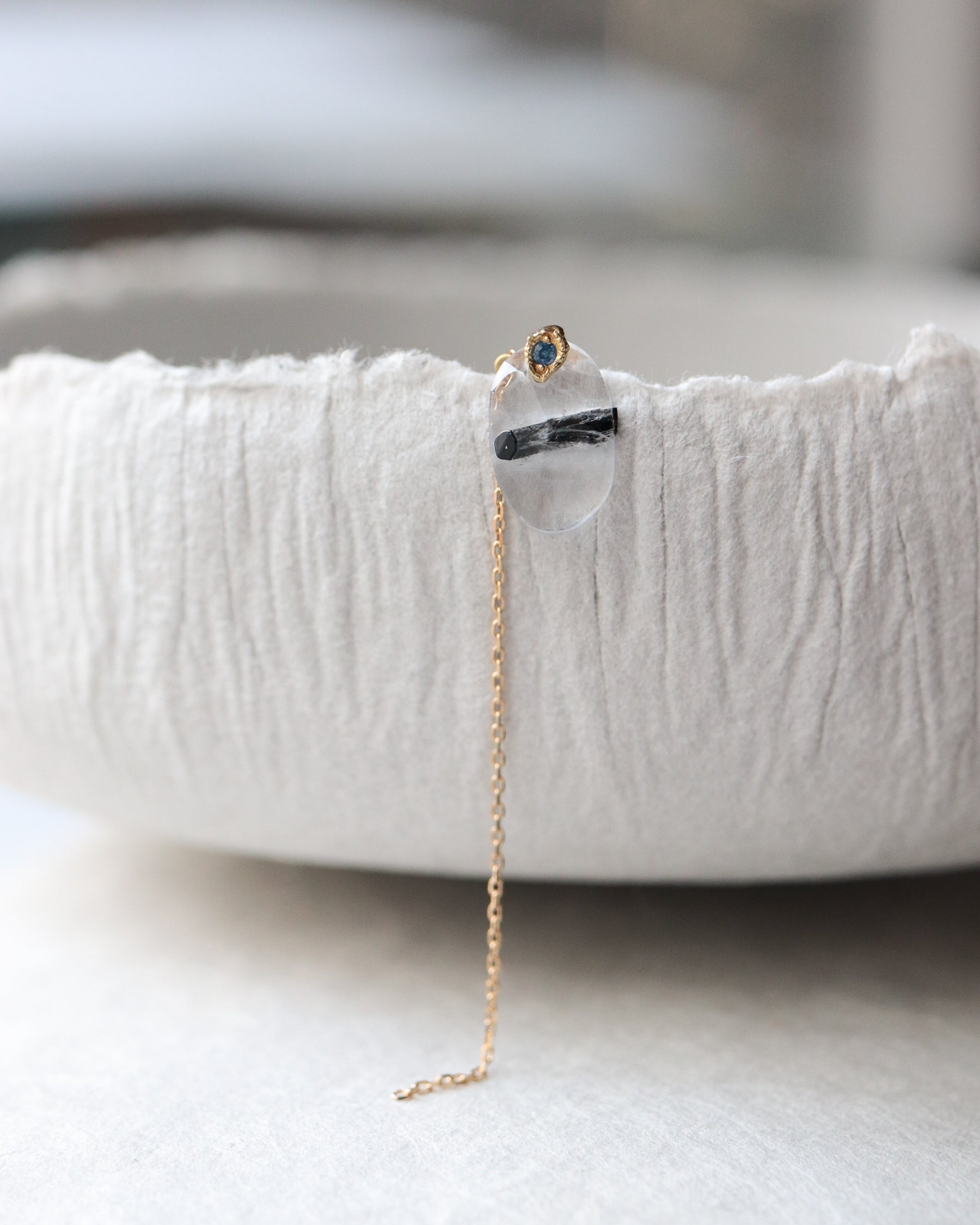 Flat Pierced Earring - Tourmalinated Quartz -