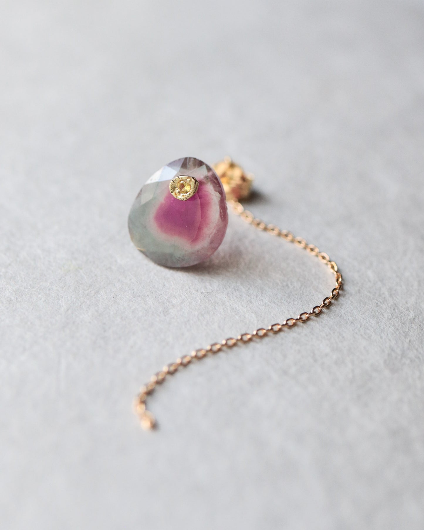 Flat Pierced Earring - Bicolor Tourmaline -