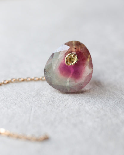 Flat Pierced Earring - Bicolor Tourmaline -