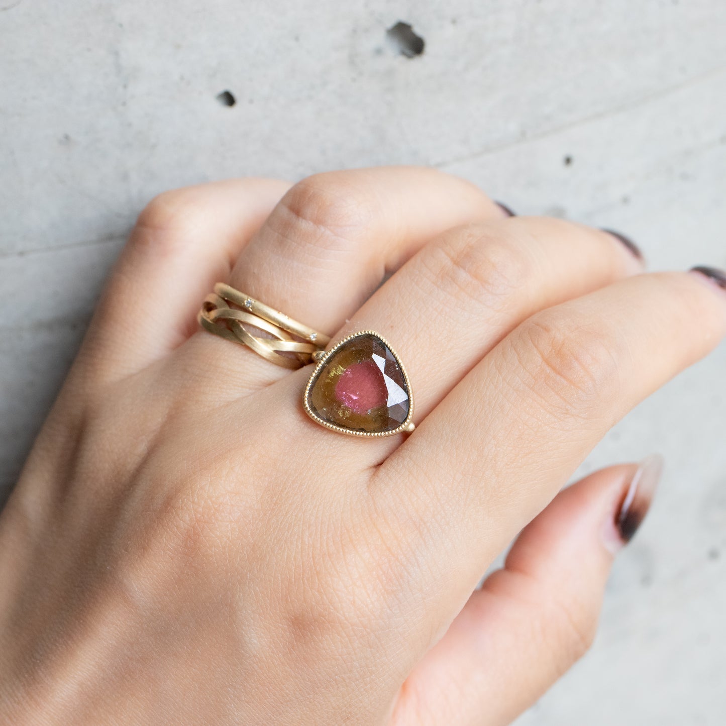 Milgrain Ring - Bicolor Tourmaline -