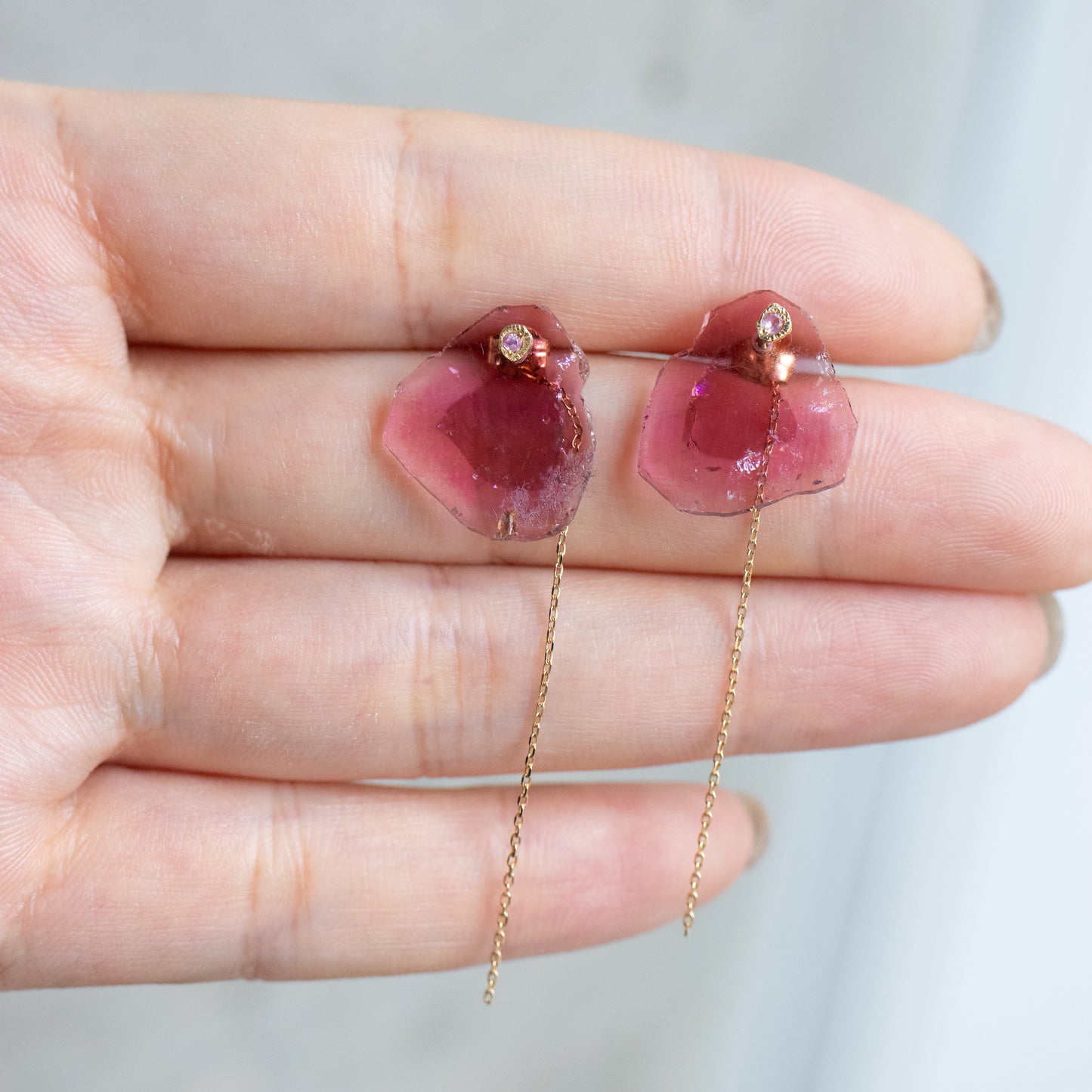 Flat Pierced Earring - Bicolor Tourmaline -