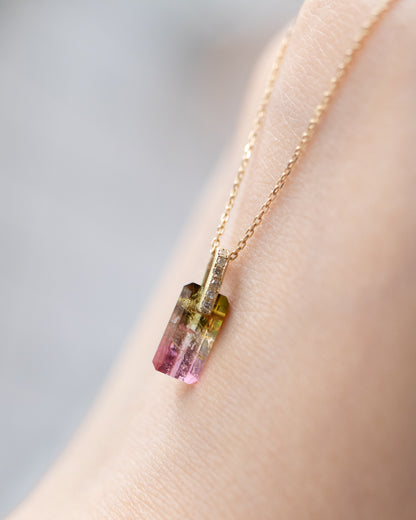 Hibiki Stone Necklace - Bicolor Tourmaline / Diamond -