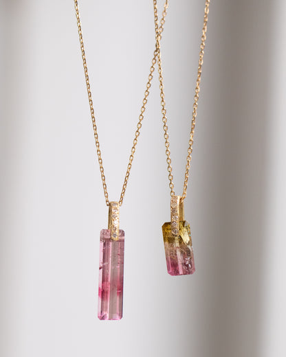 Hibiki Stone Necklace - Bicolor Tourmaline / Diamond -