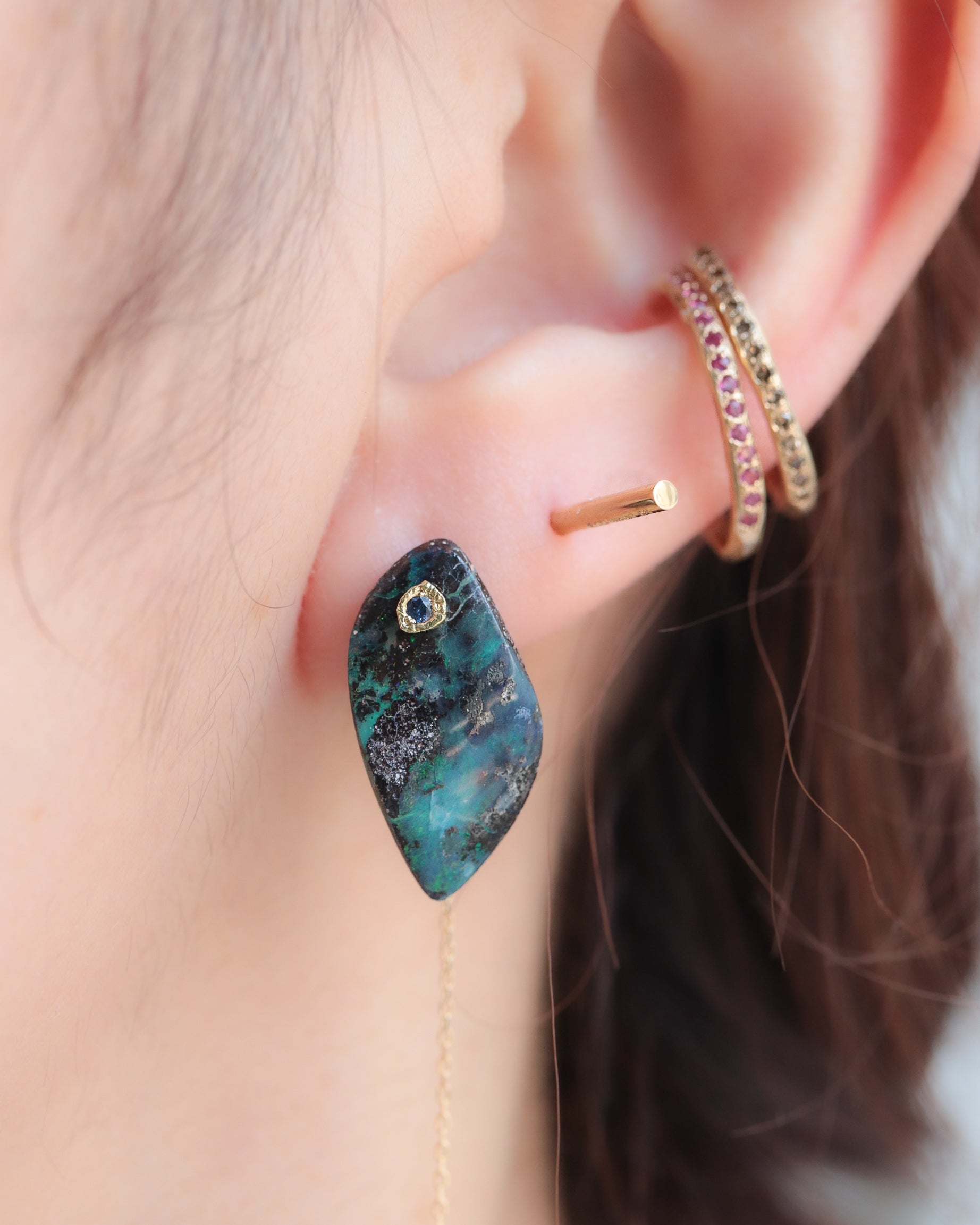 Flat Pierced Earring - Boulder Opal