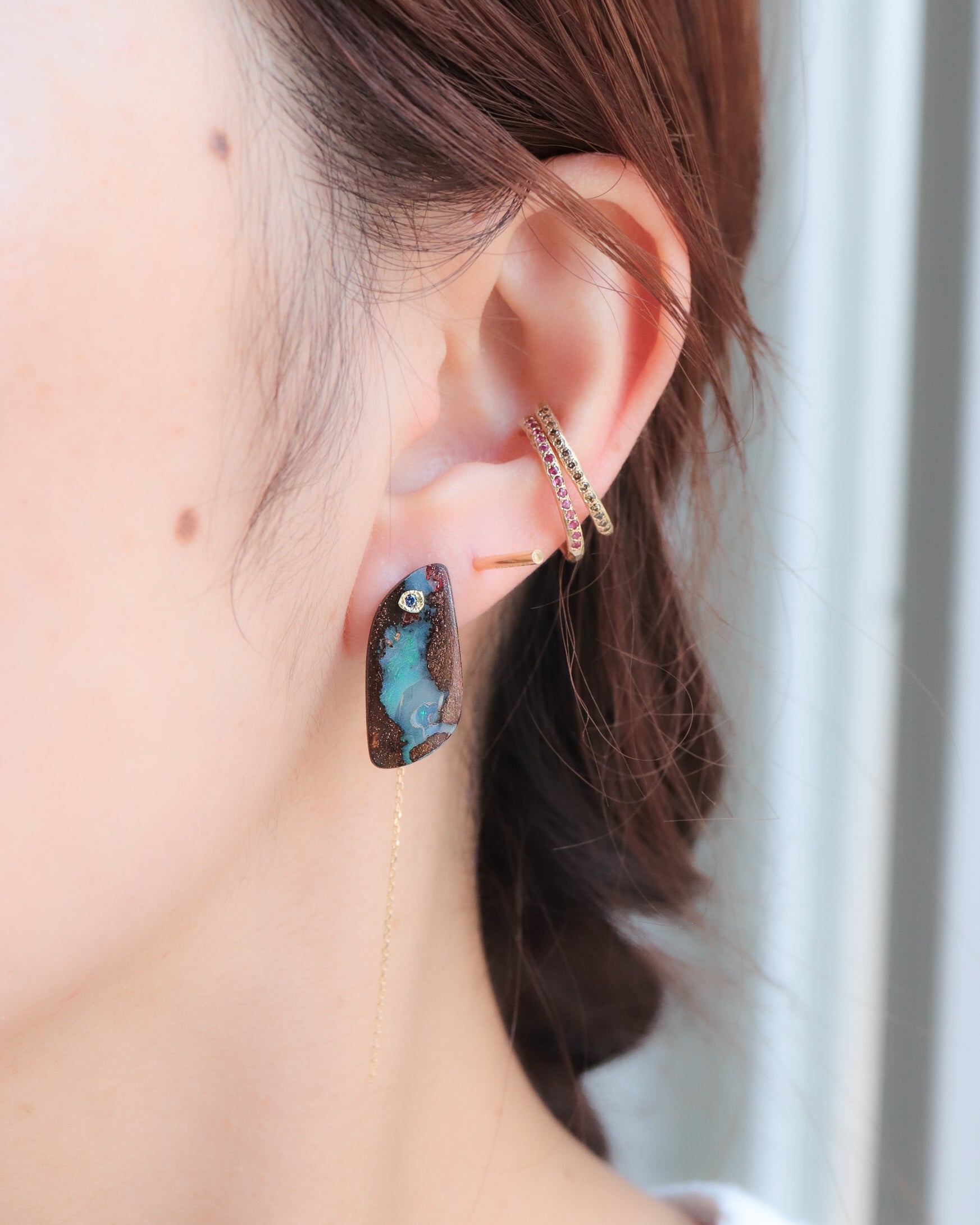 Flat Pierced Earring - Boulder Opal -