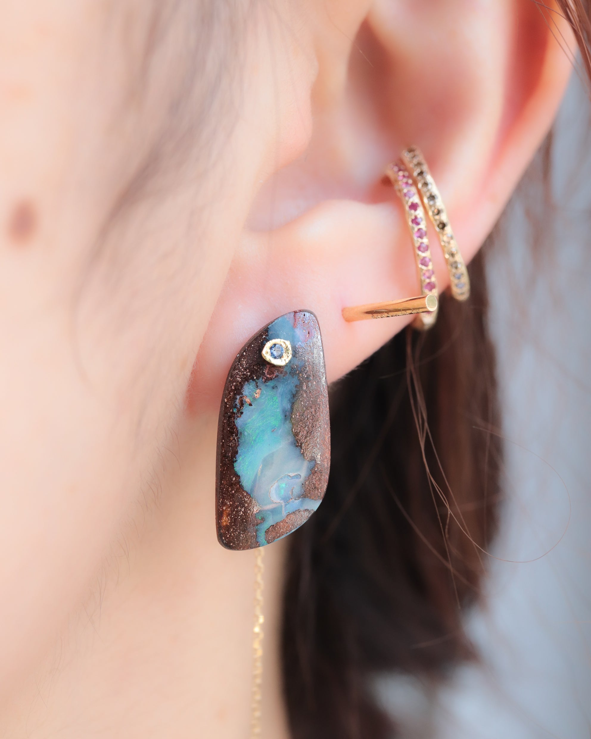 Flat Pierced Earring - Boulder Opal -
