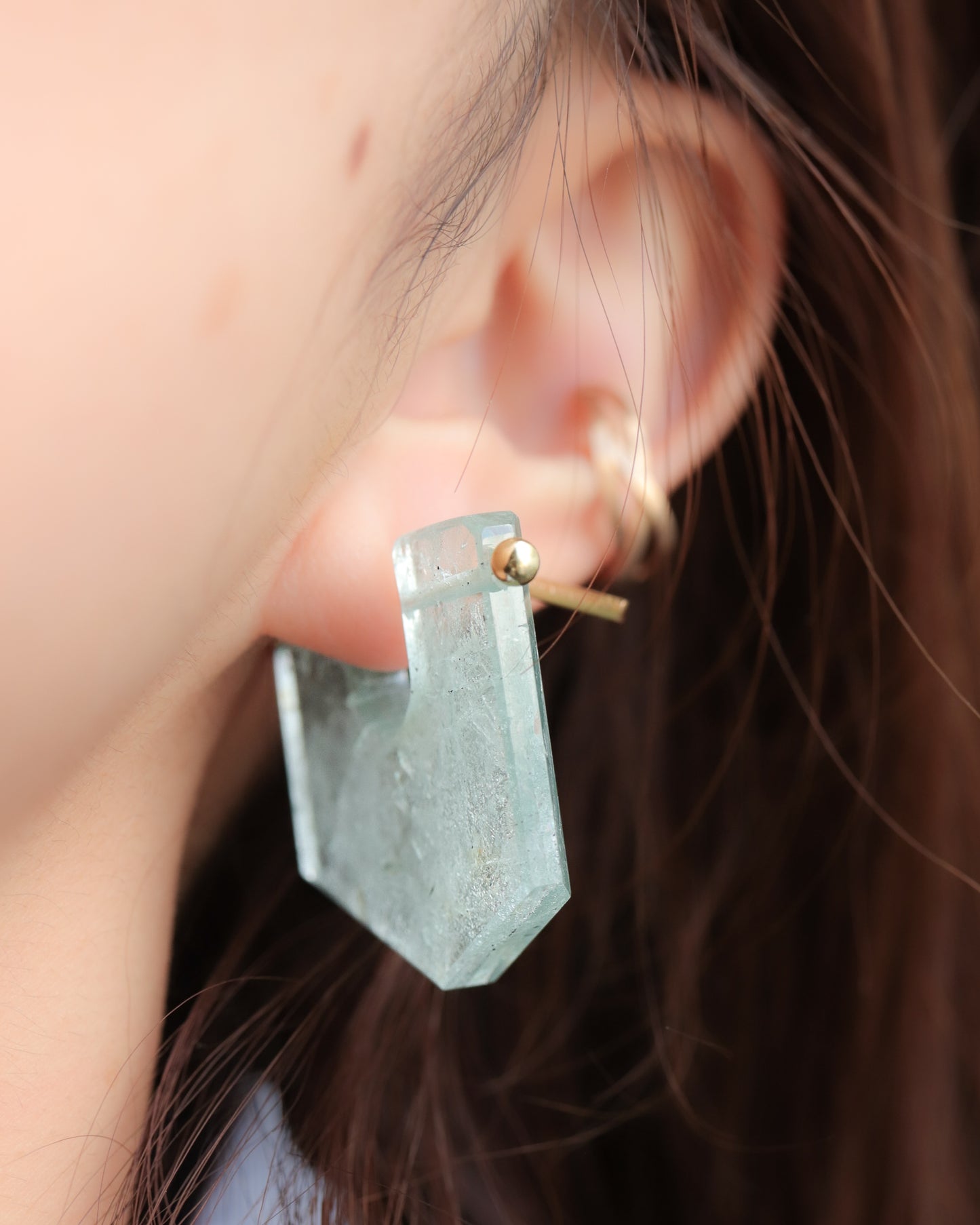 Rock Pierced Earring - Aquamarine -