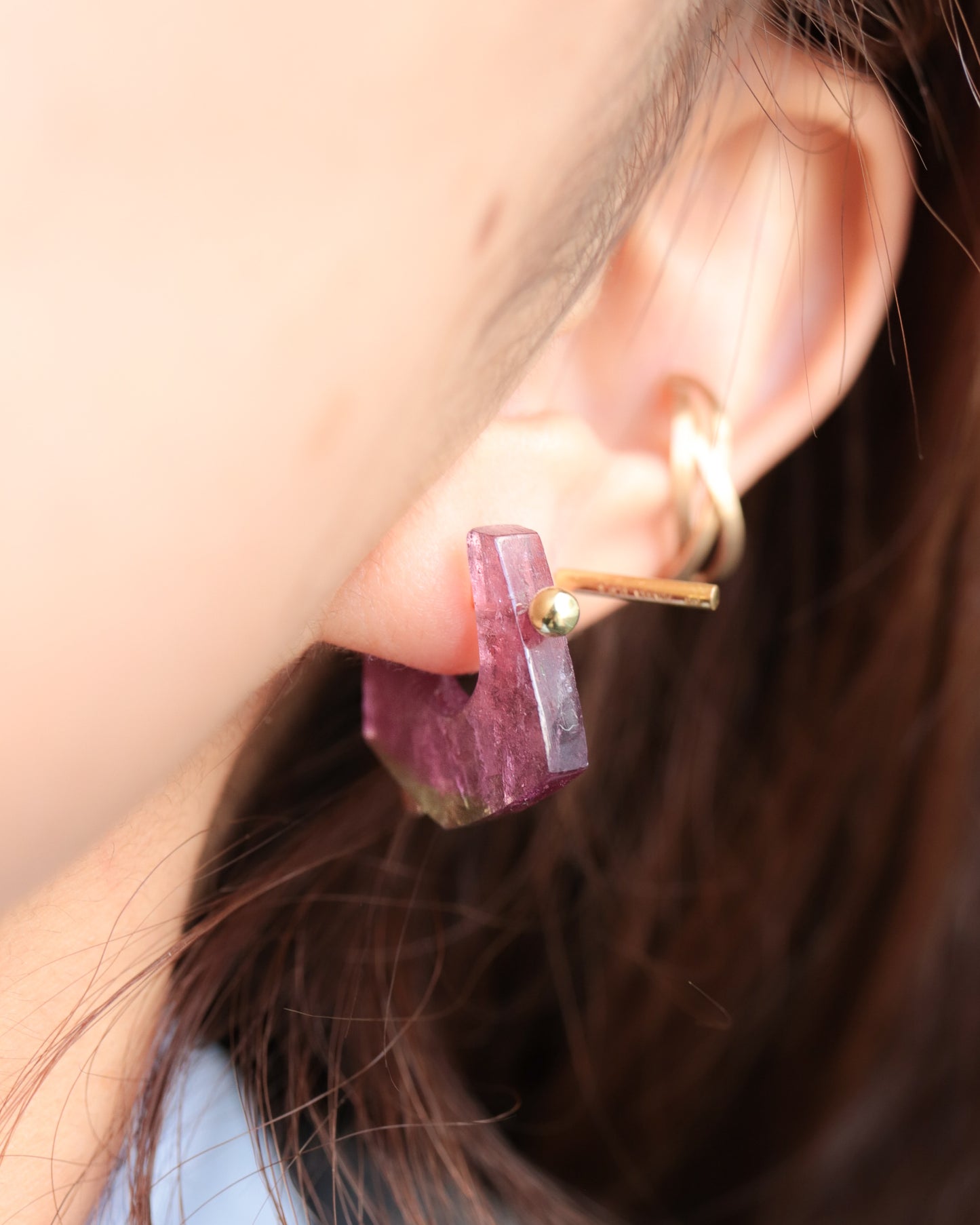 Rock Pierced Earring - Tourmaline -