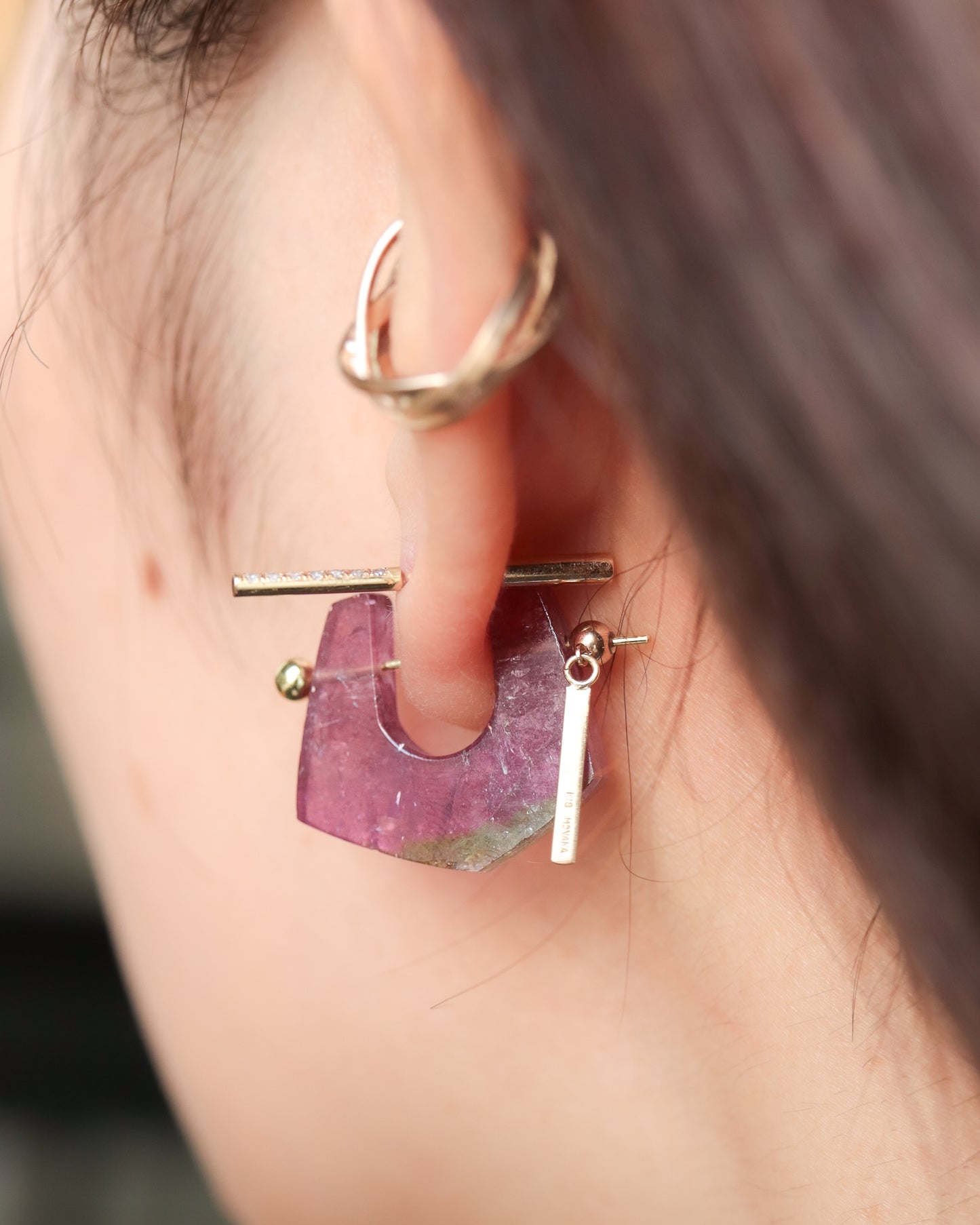 Rock Pierced Earring - Tourmaline -