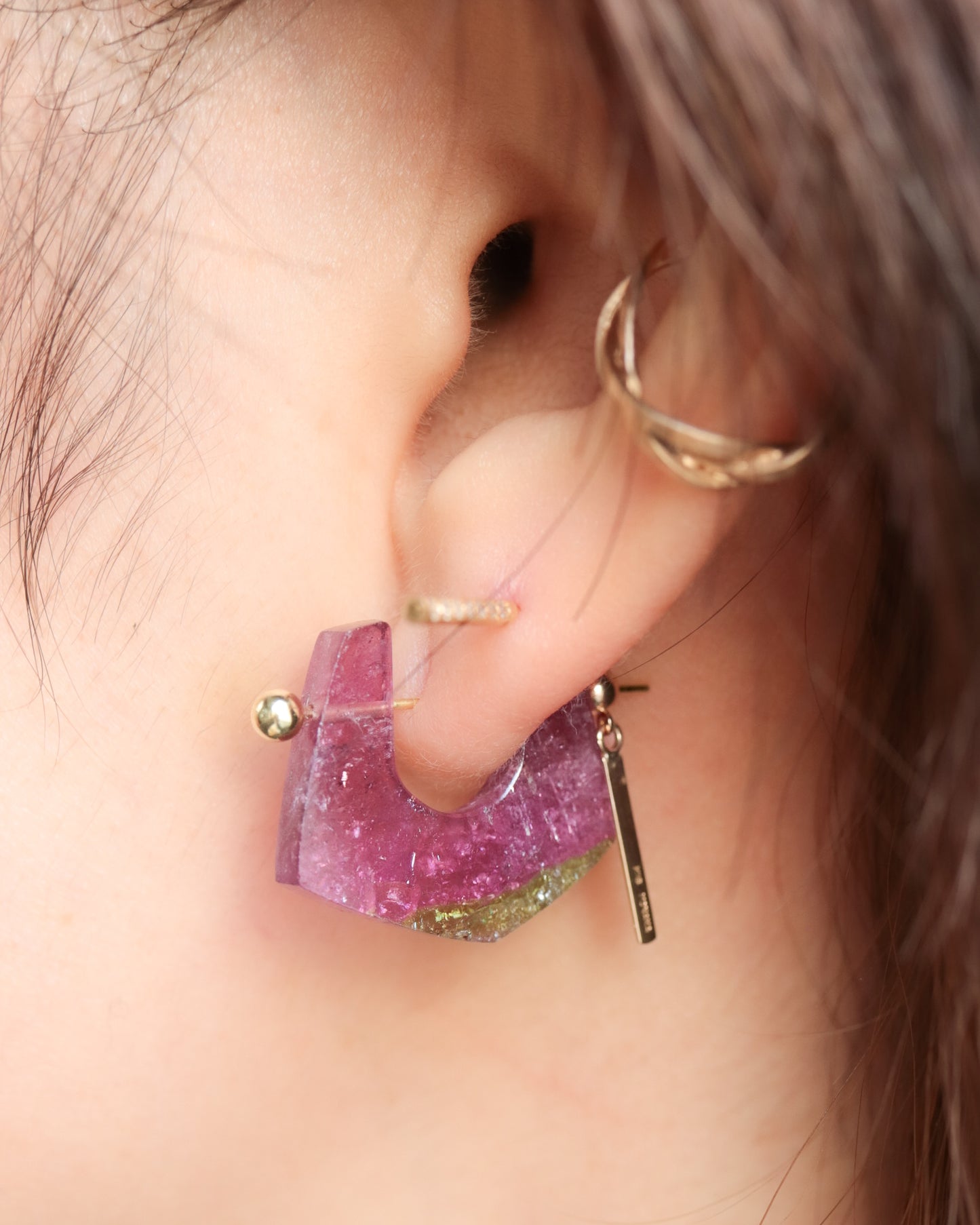 Rock Pierced Earring - Tourmaline -