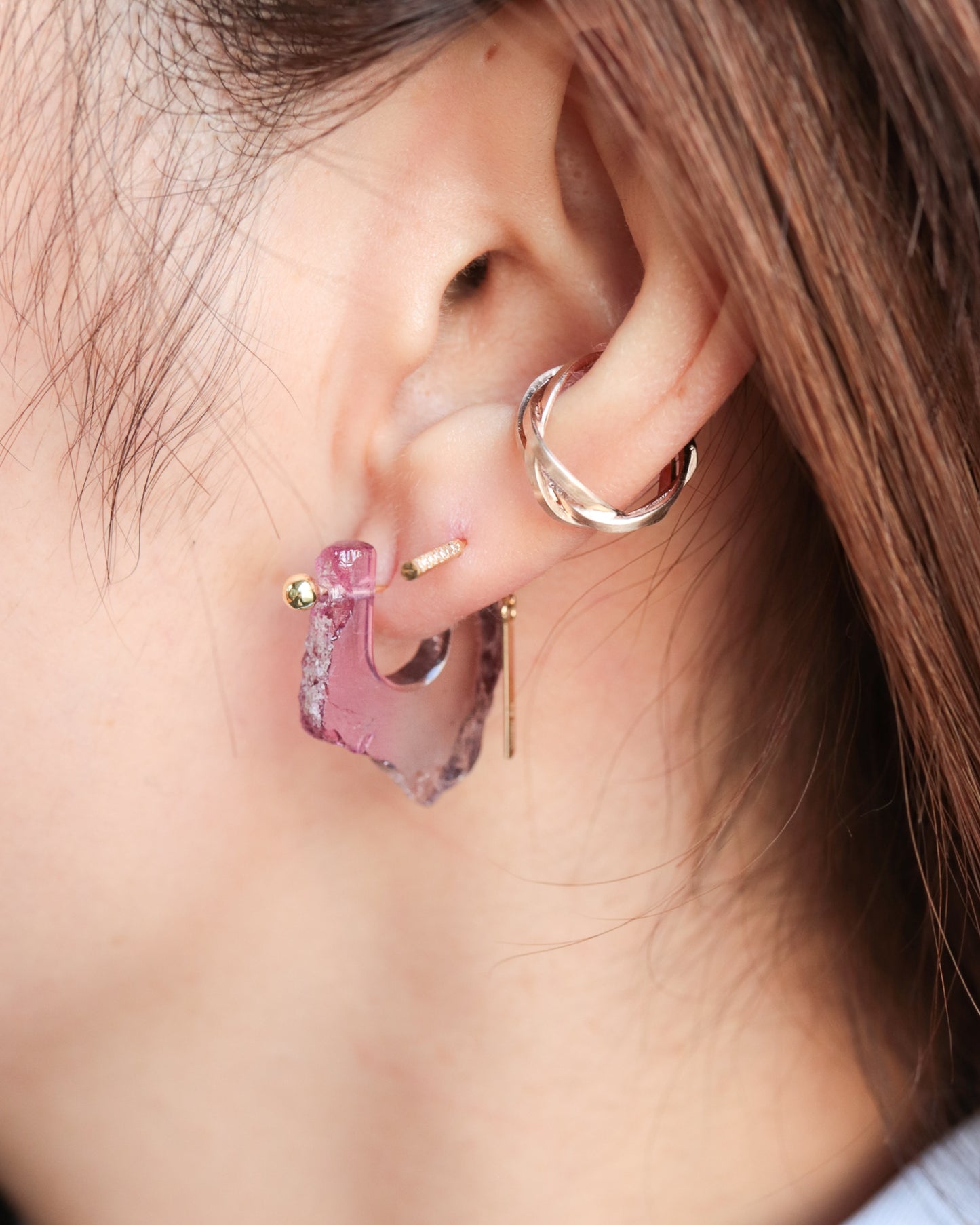 Rock Pierced Earring - Tourmaline -