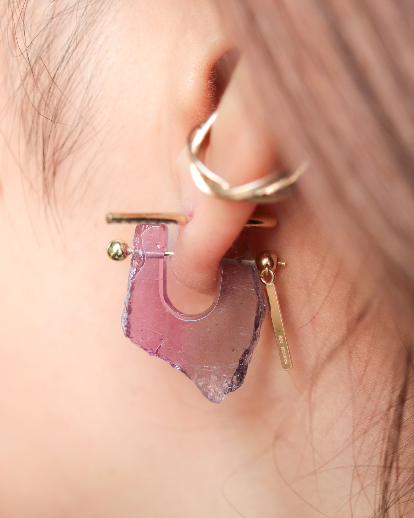 Rock Pierced Earring - Tourmaline -