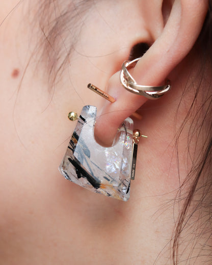 Rock Pierced Earring - Tourmalinated Quartz -