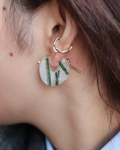 Rock Pierced Earring - Green Tourmaline -