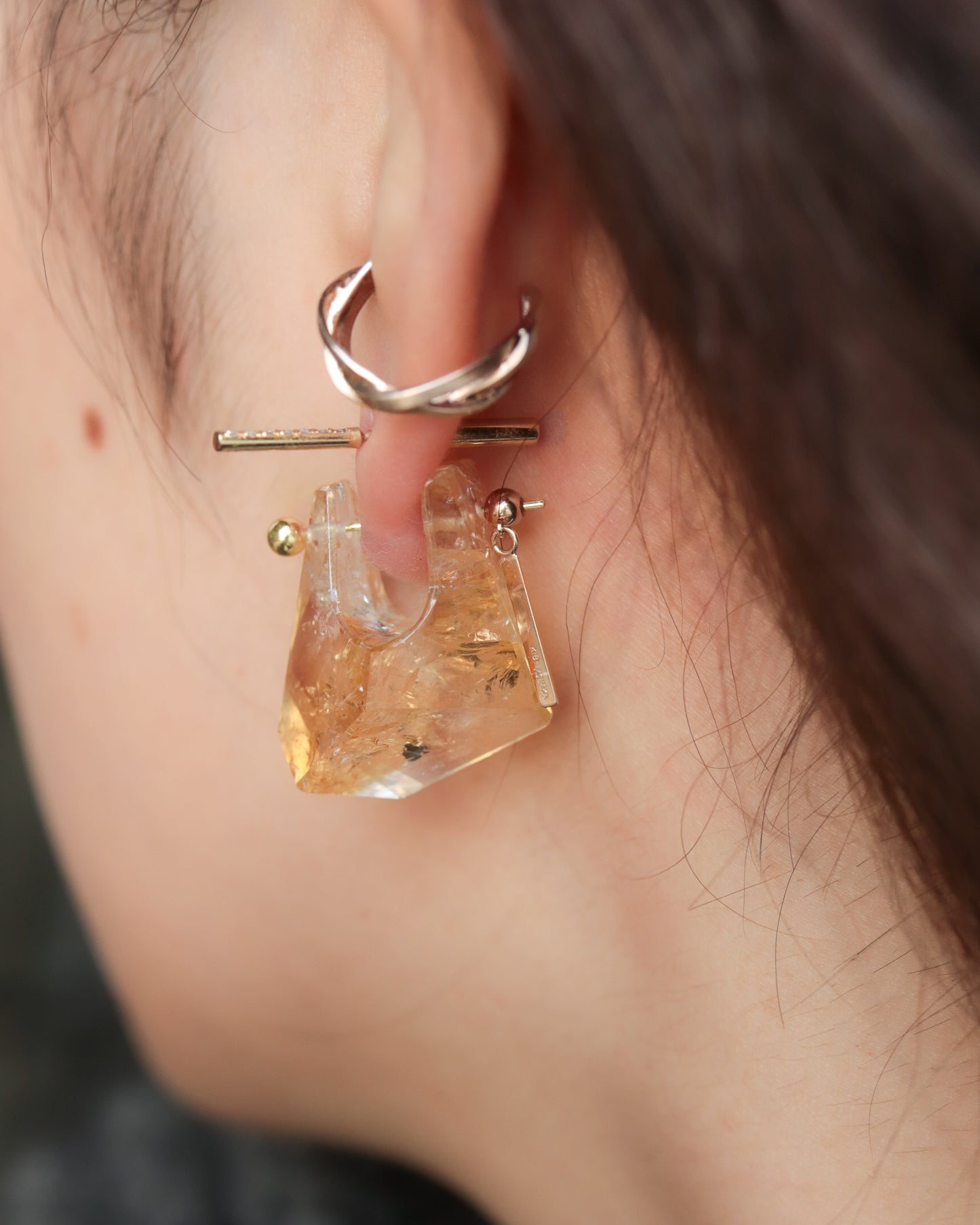 Rock Pierced Earring - Citrine -