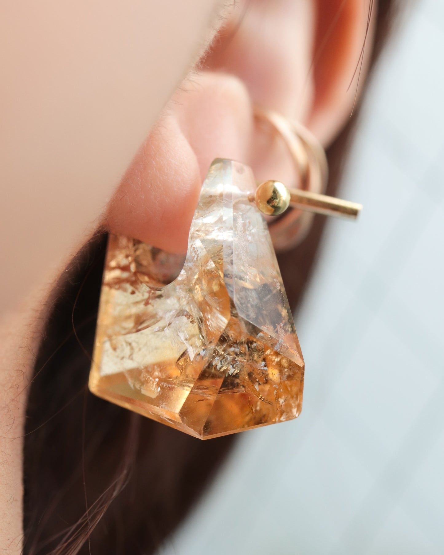 Rock Pierced Earring - Citrine -