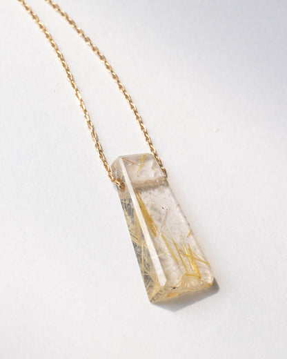 Rock Necklace - Golden Rutilated Quartz -