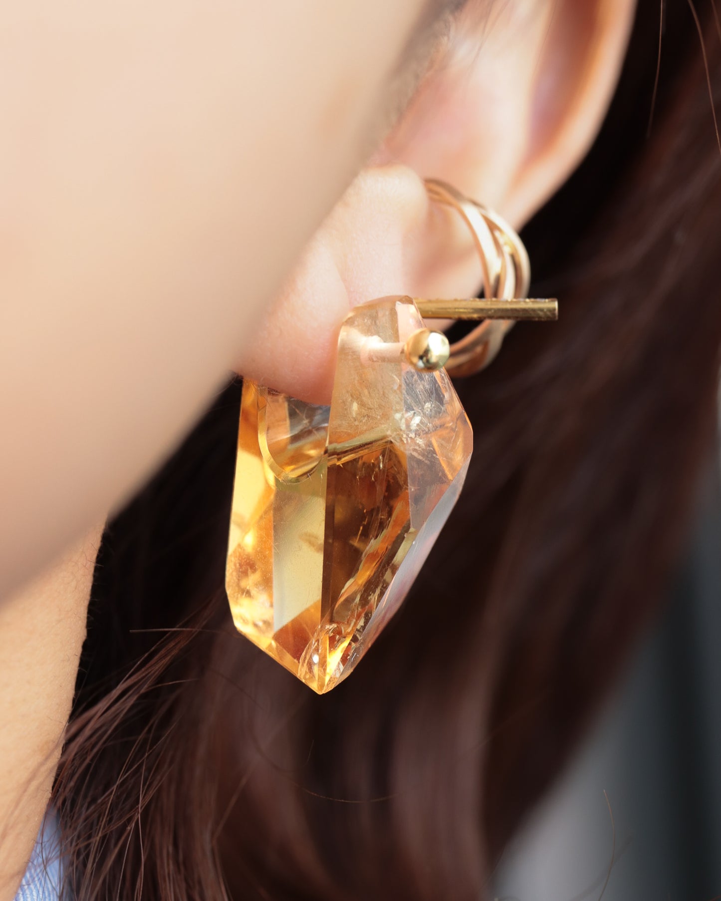 Rock Pierced Earring - Citrine -