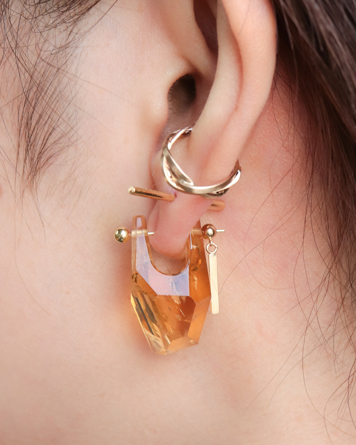 Rock Pierced Earring - Citrine -