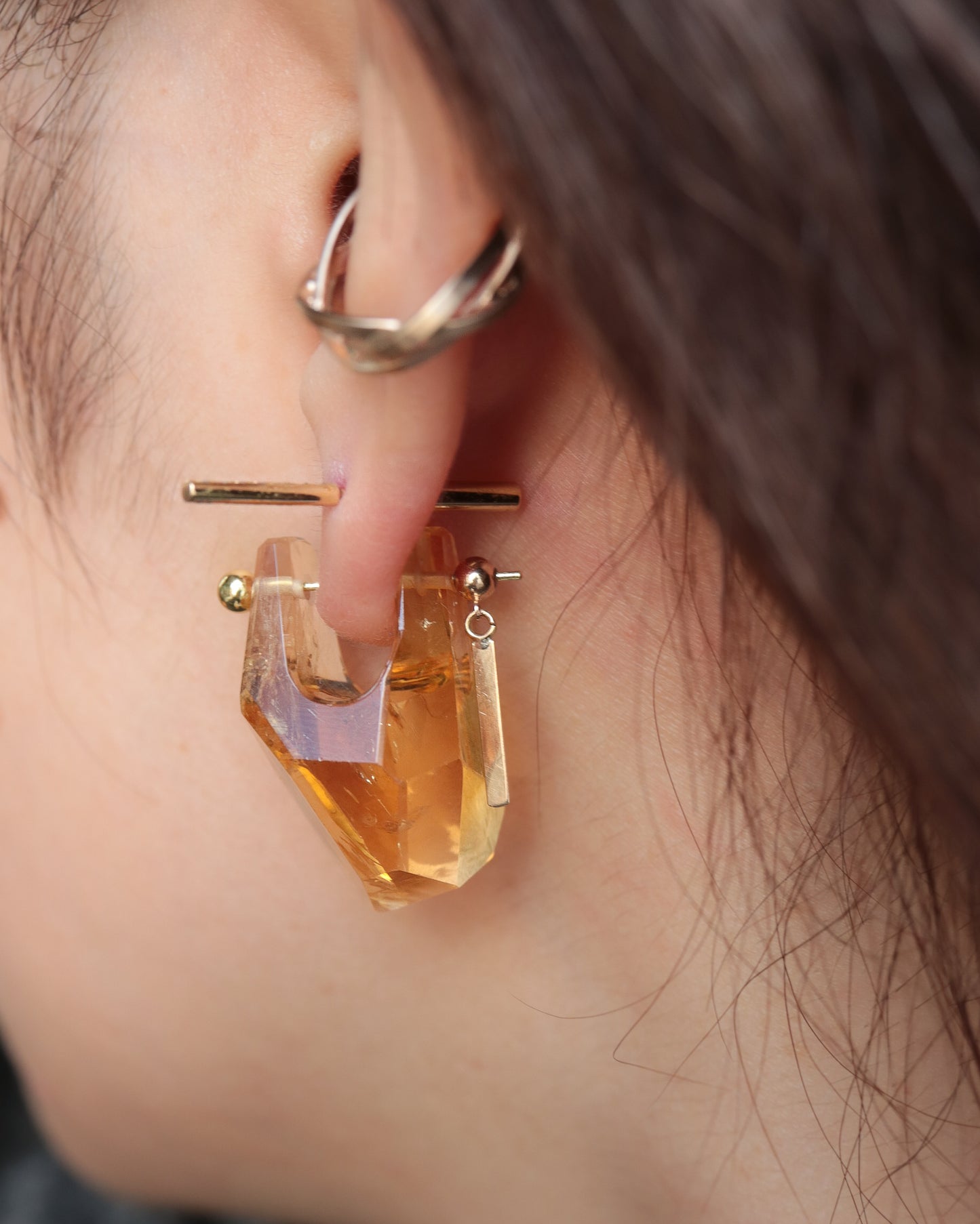 Rock Pierced Earring - Citrine -