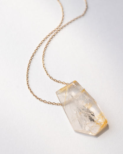 Rock Necklace - Golden Rutilated Quartz -