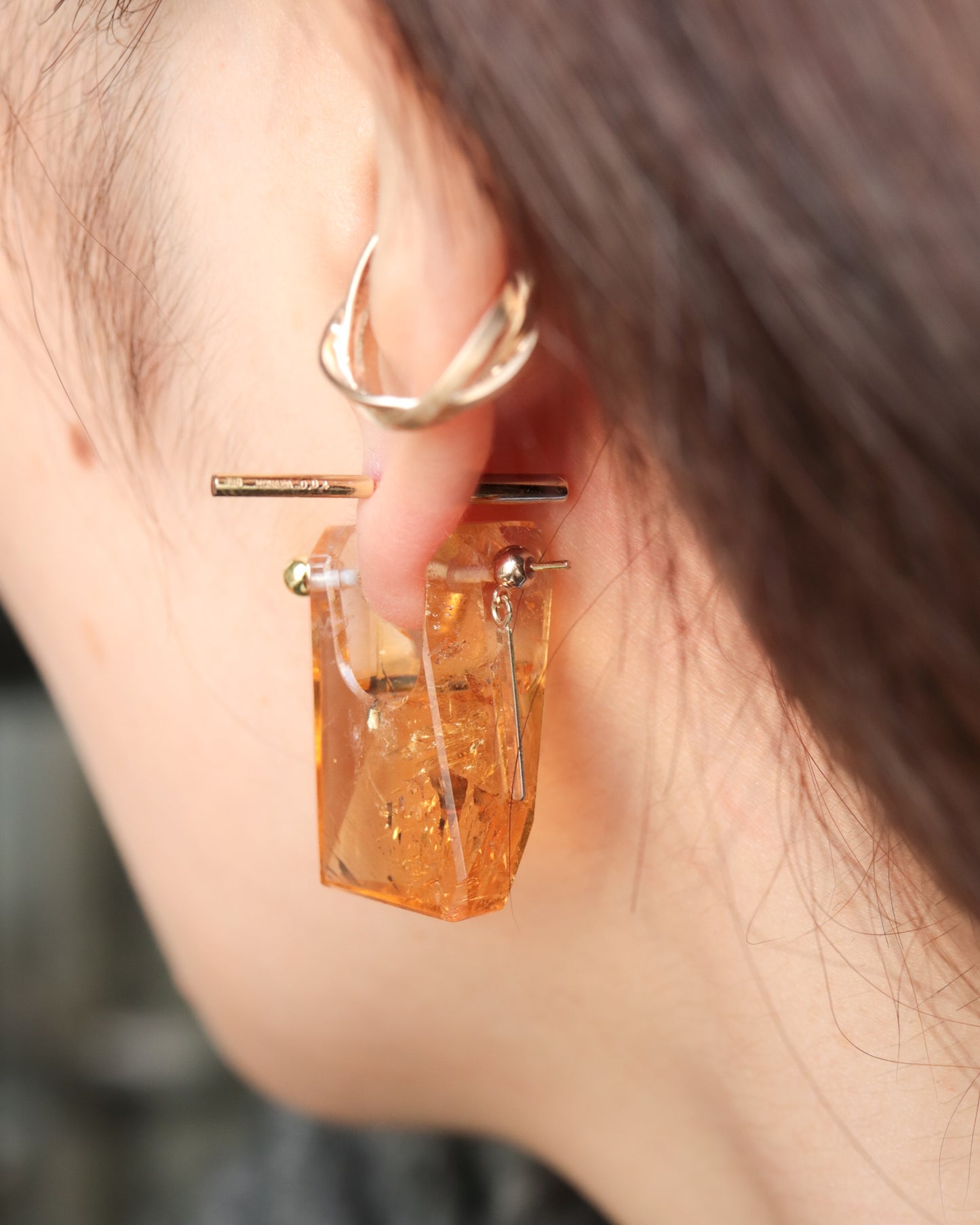 Rock Pierced Earring - Citrine -