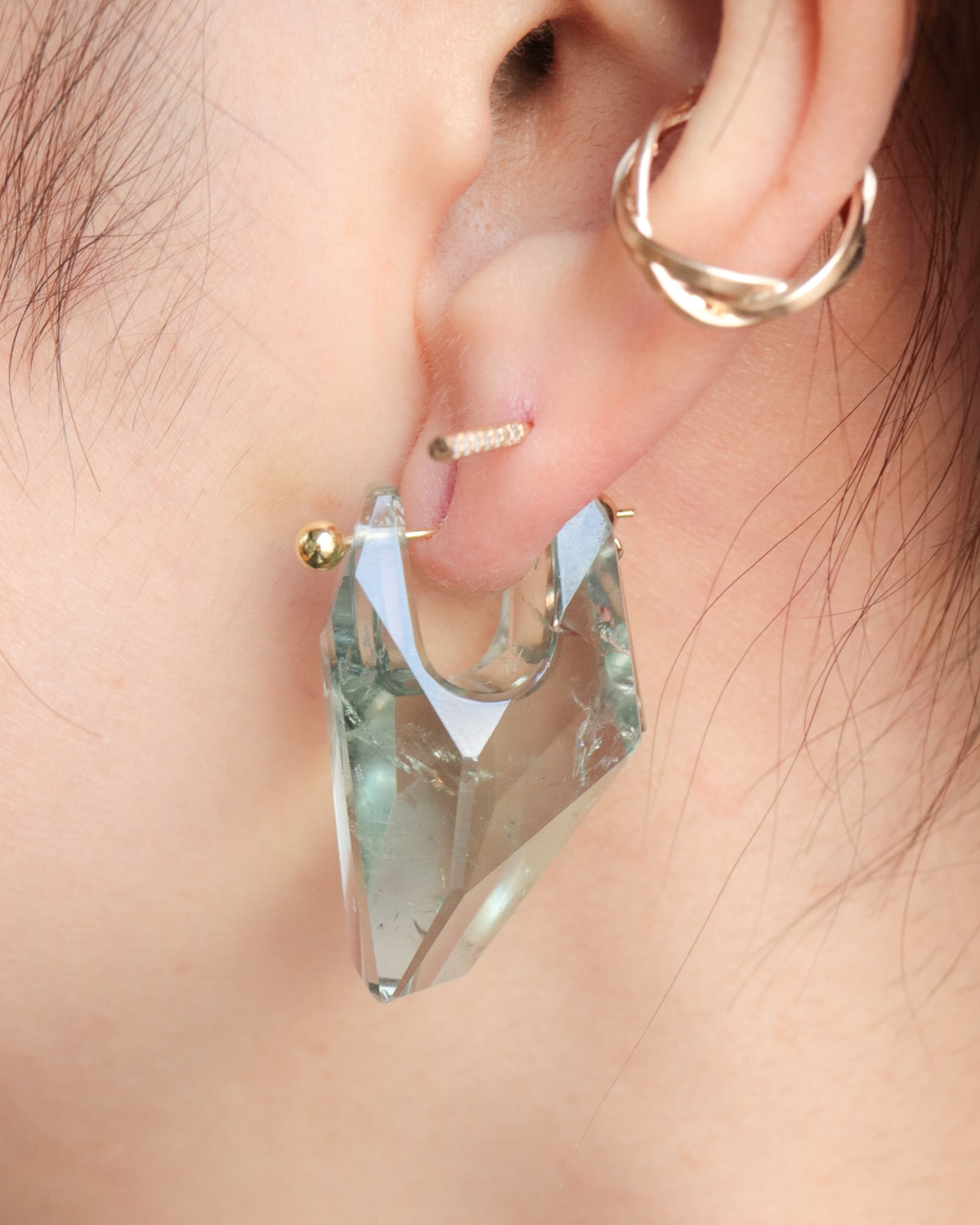 Rock Pierced Earring - Green Amethyst -