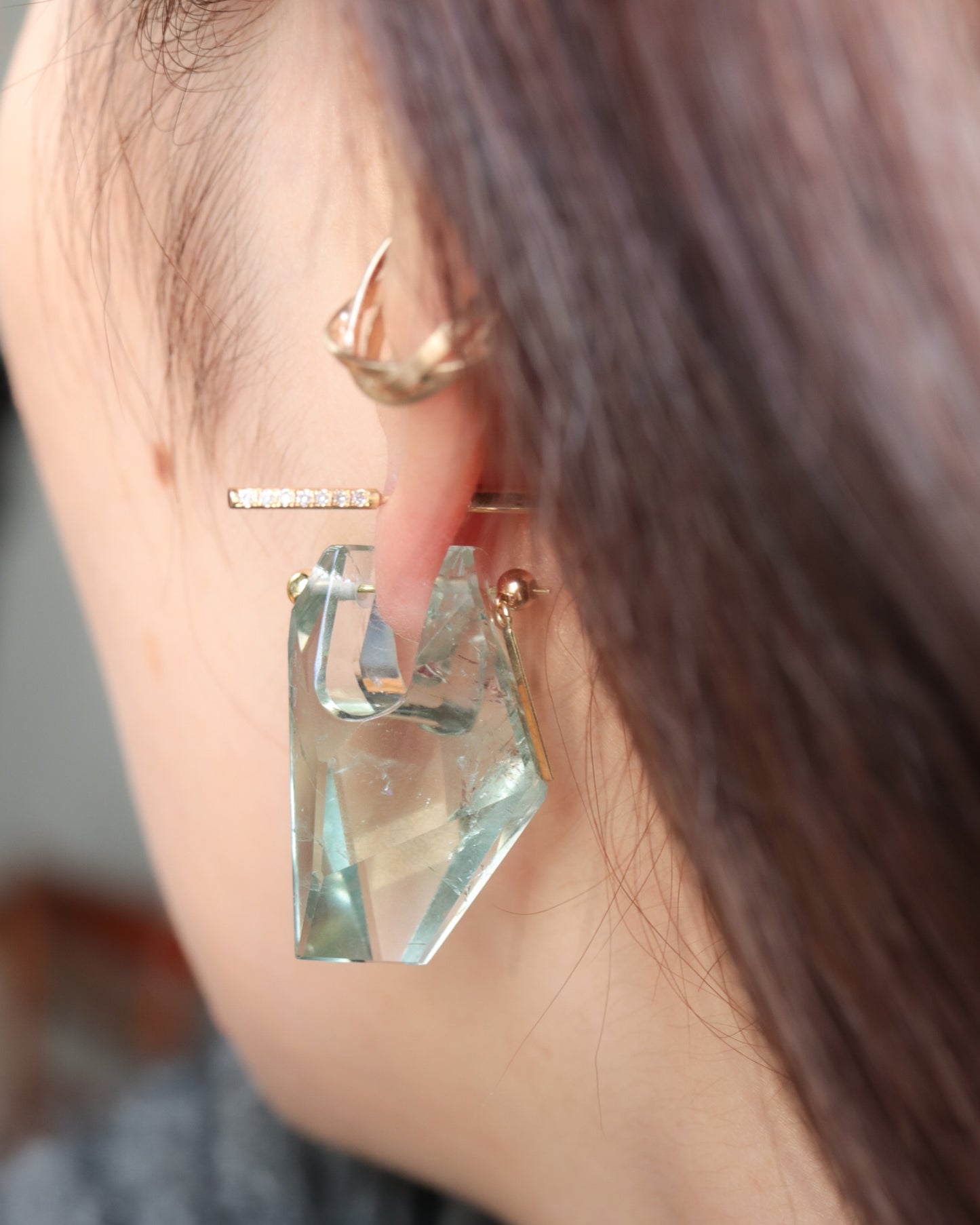 Rock Pierced Earring - Green Amethyst -