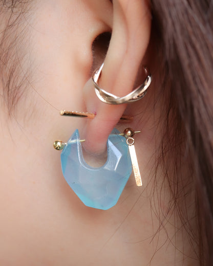 Rock Pierced Earring - Aquamarine -