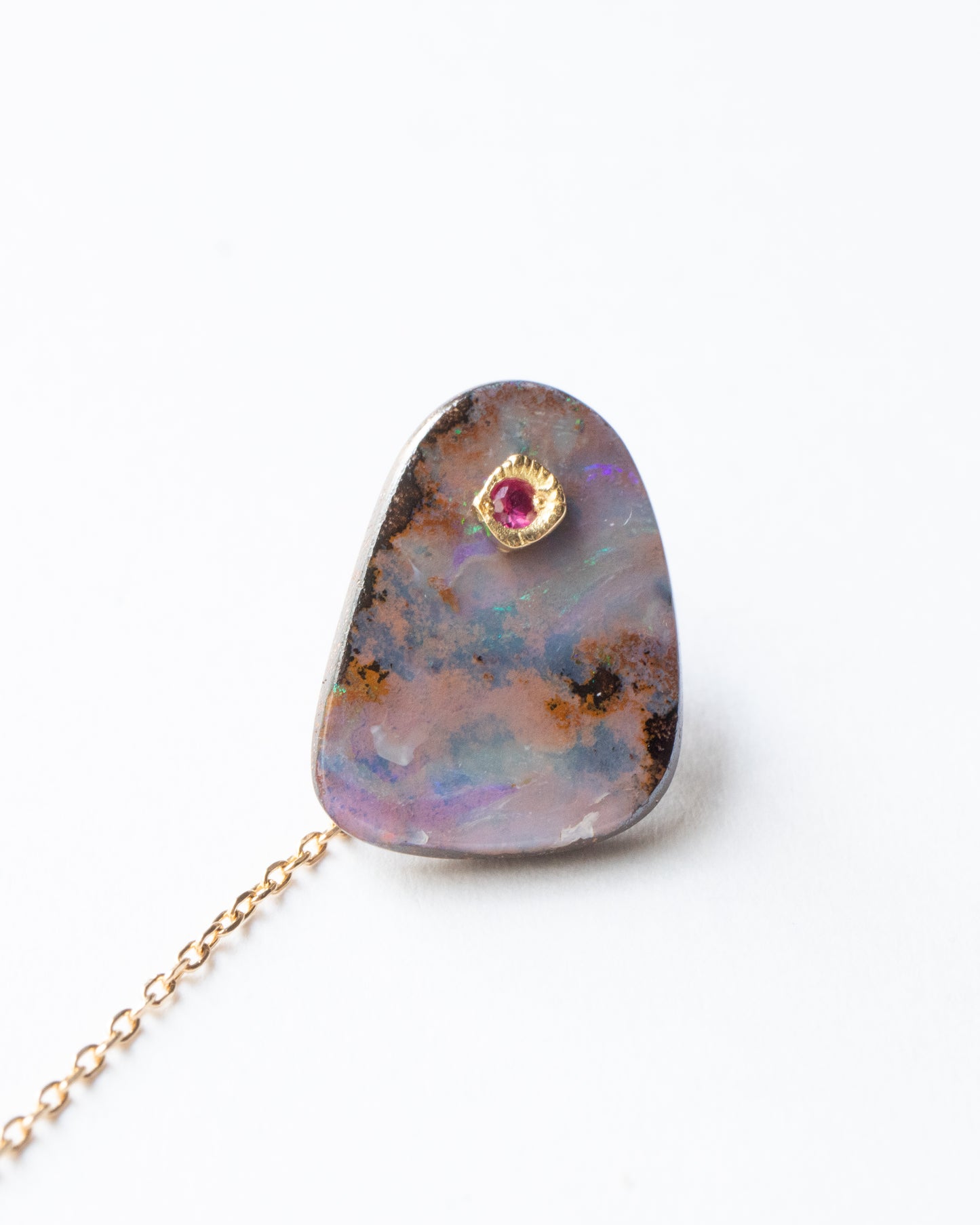 Flat Pierced Earring - Boulder Opal -