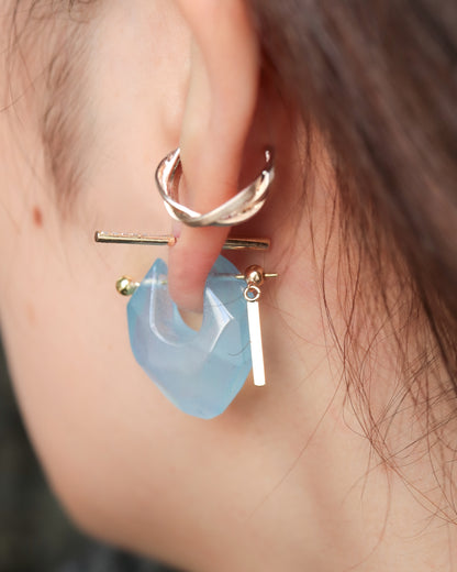 Rock Pierced Earring - Aquamarine -