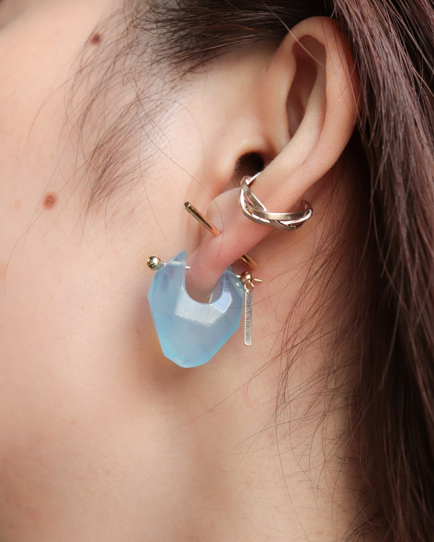 Rock Pierced Earring - Aquamarine -