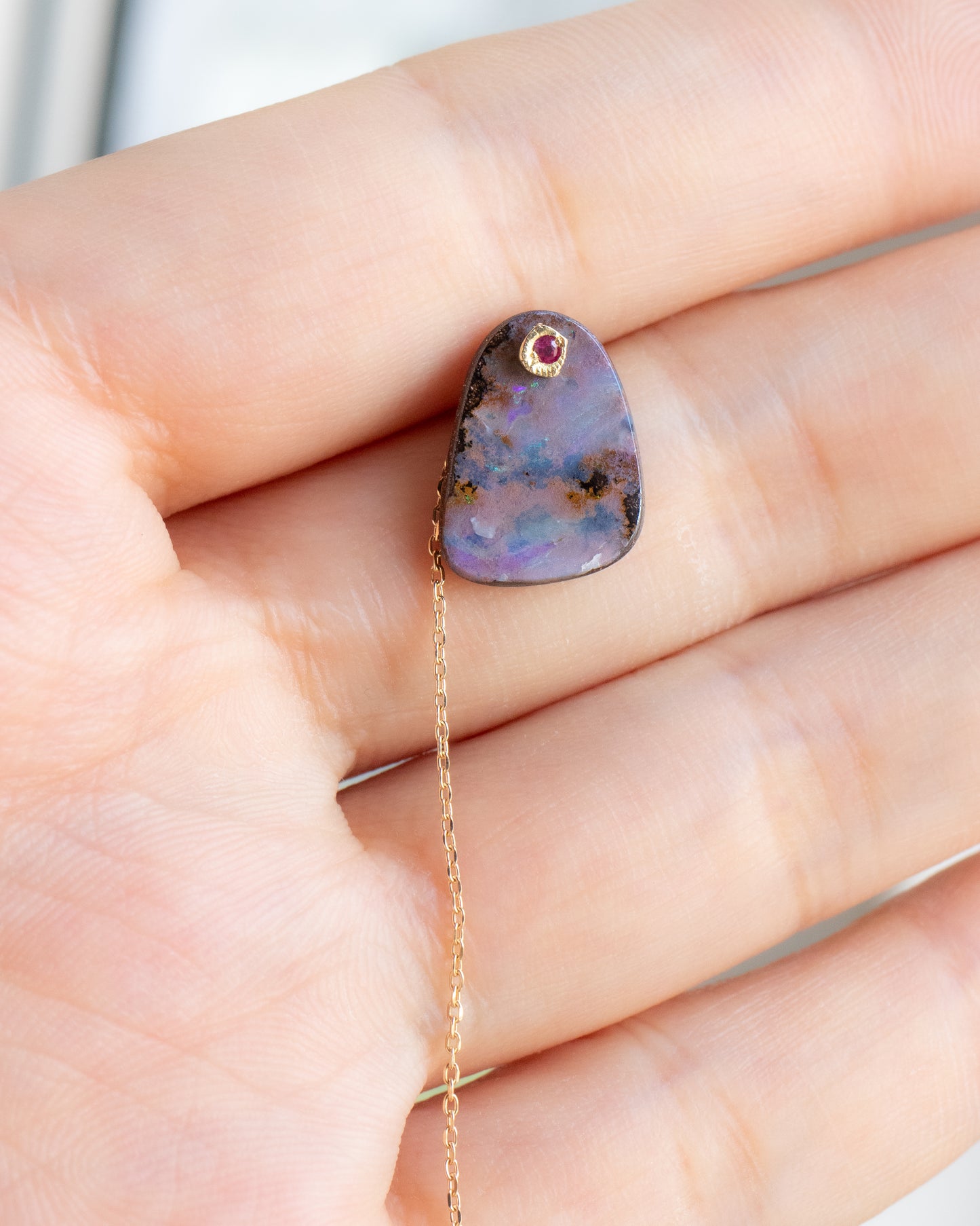 Flat Pierced Earring - Boulder Opal -