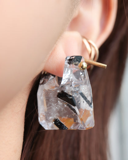 Rock Pierced Earring - Tourmalinated Quartz -