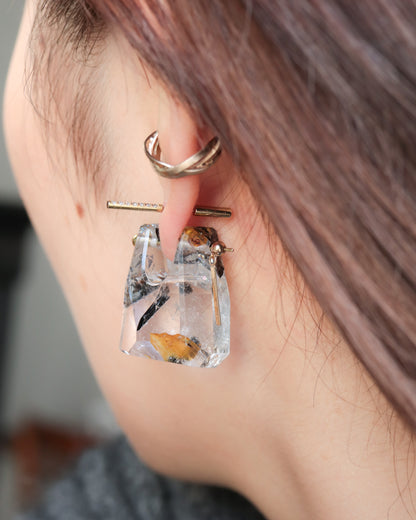 Rock Pierced Earring - Tourmalinated Quartz -