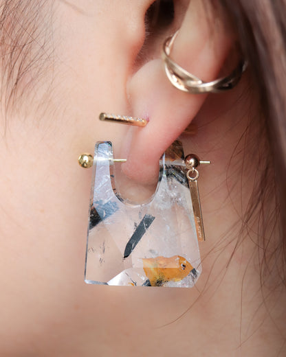 Rock Pierced Earring - Tourmalinated Quartz -