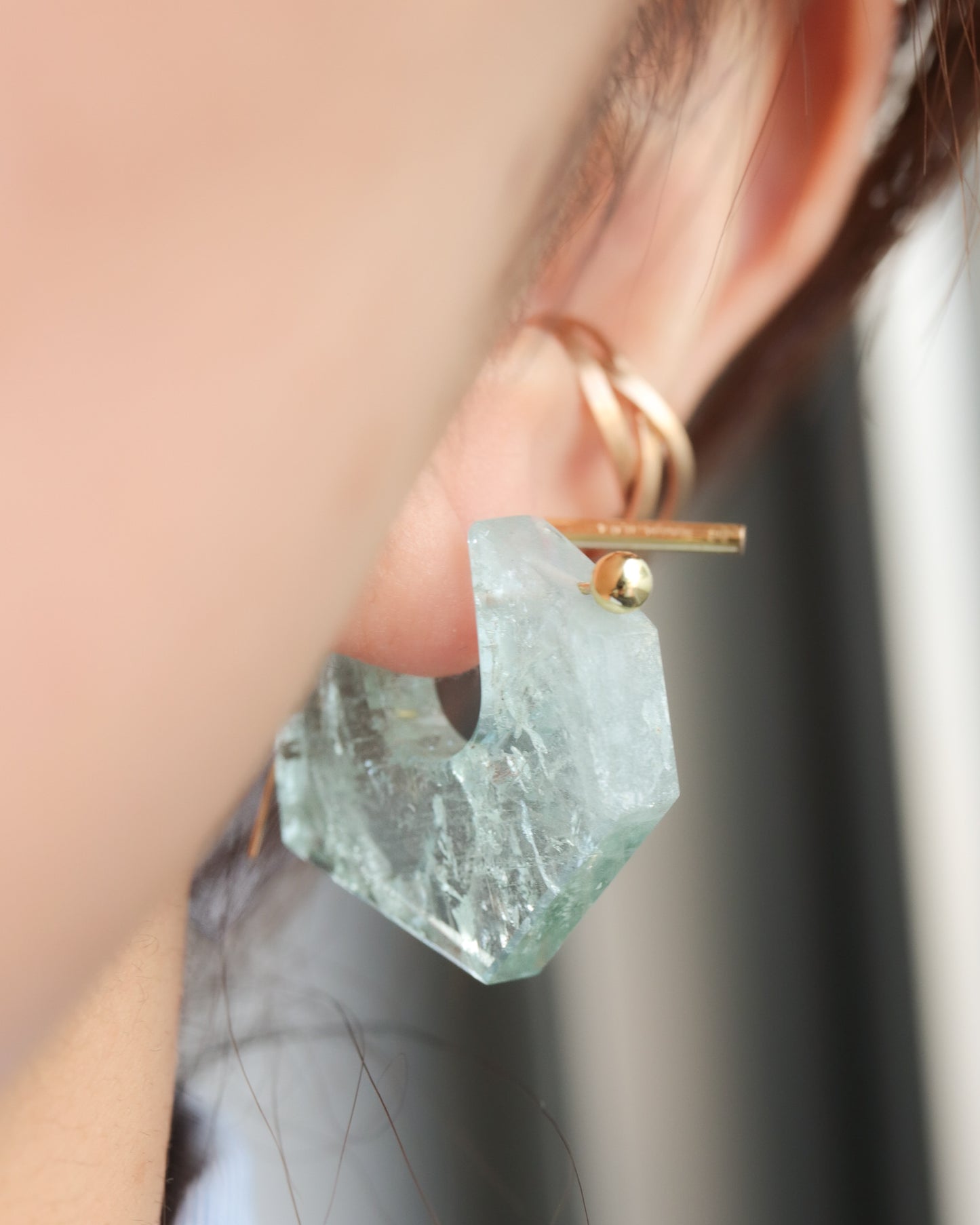 Rock Pierced Earring - Aquamarine -